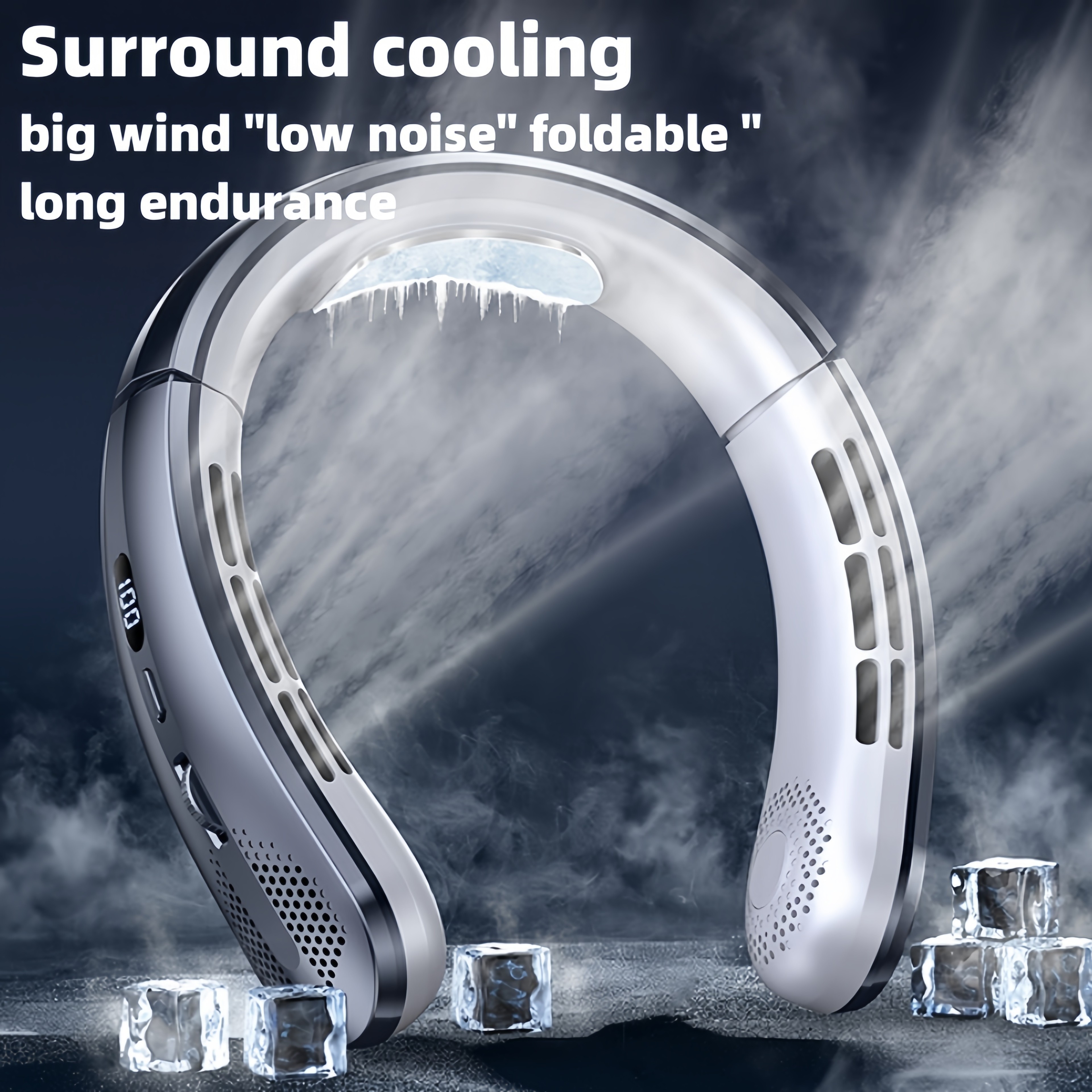 Portable Neck Fan USB Rechargeable Bladeless Personal Cooling Fan With LED Display 7