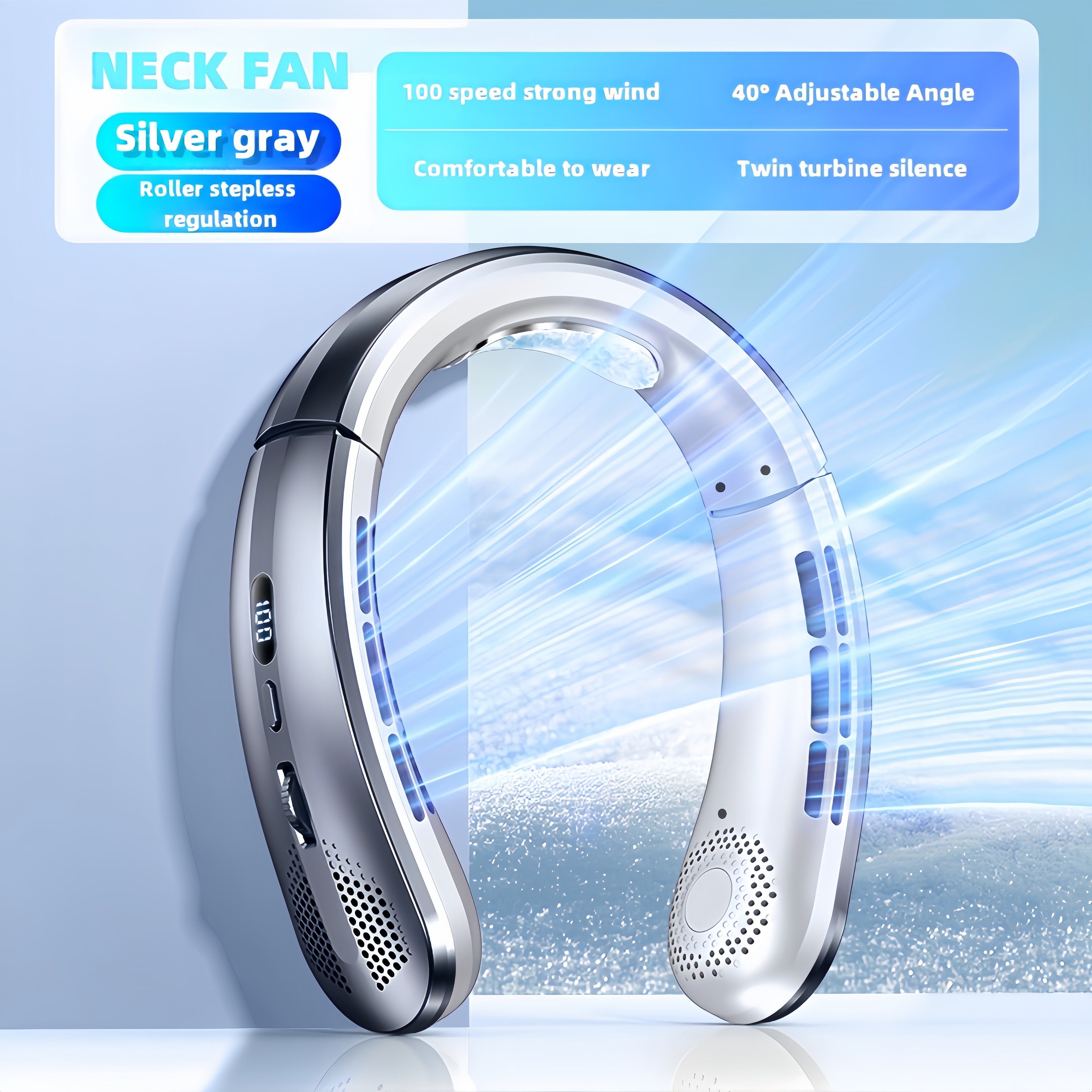 Portable Neck Fan USB Rechargeable Bladeless Personal Cooling Fan With LED Display 1