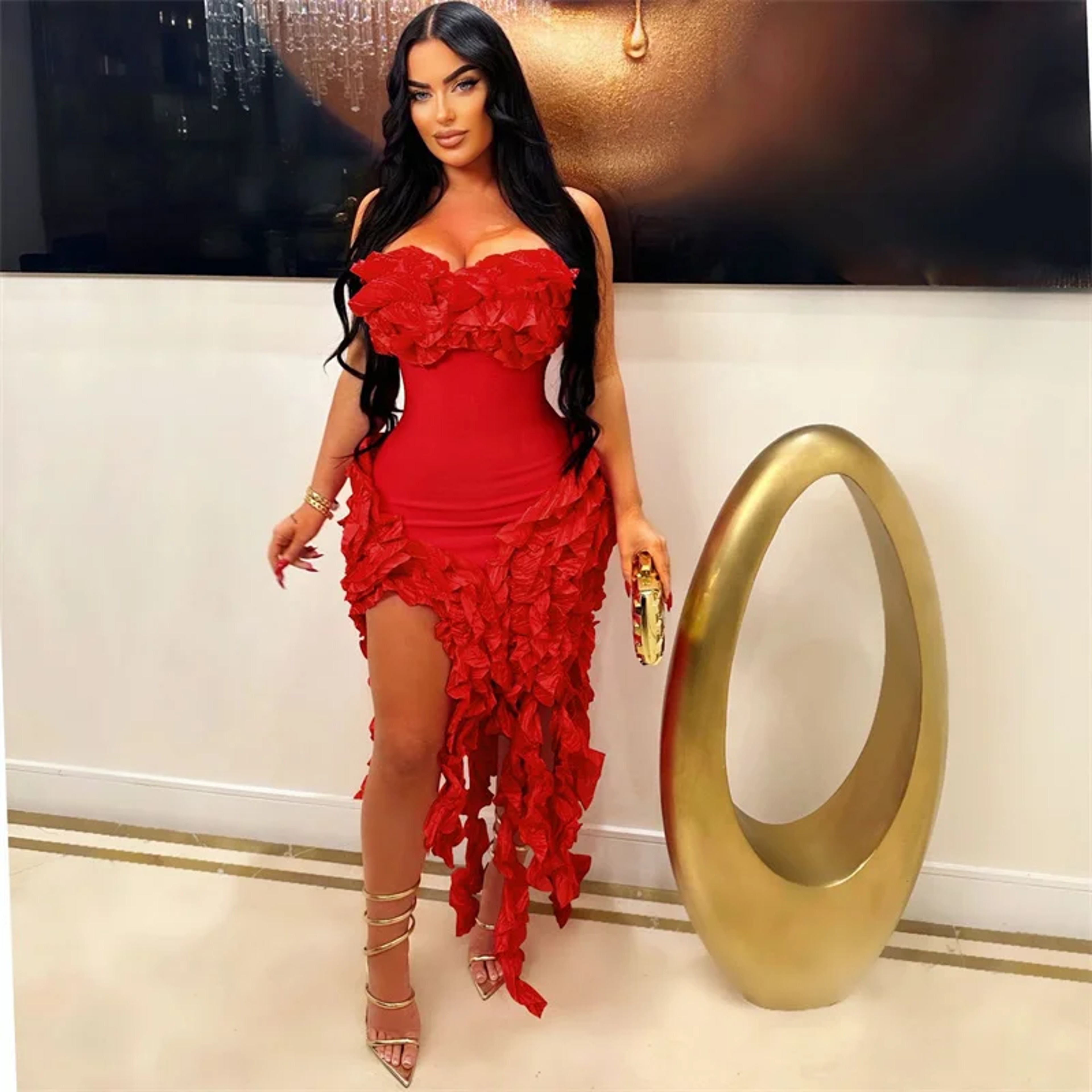 Strapless Evening Dress With Ruffle Tassel Detail Elegant Formal Gown For Birthday  Party 4