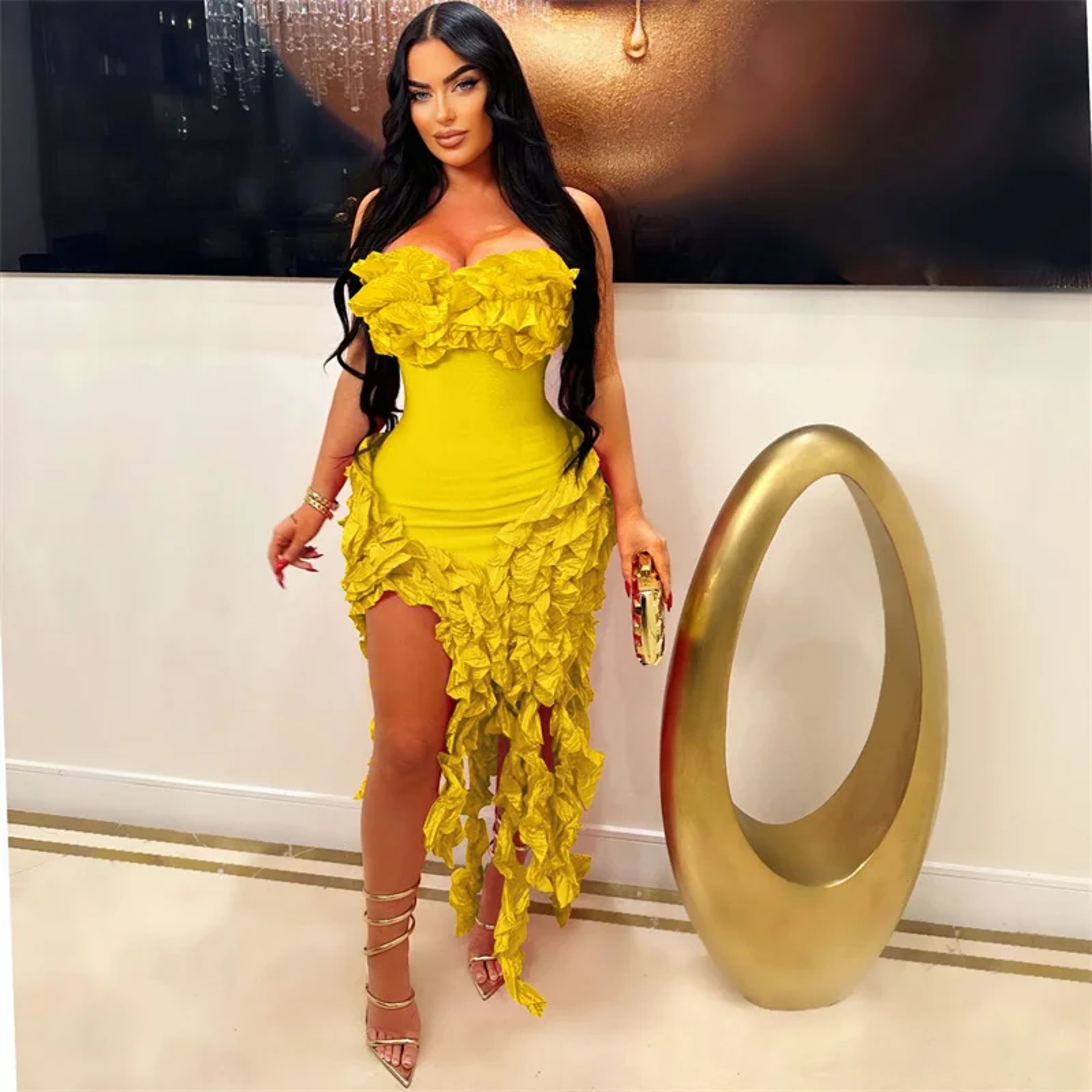 Strapless Evening Dress With Ruffle Tassel Detail Elegant Formal Gown For Birthday  Party 6