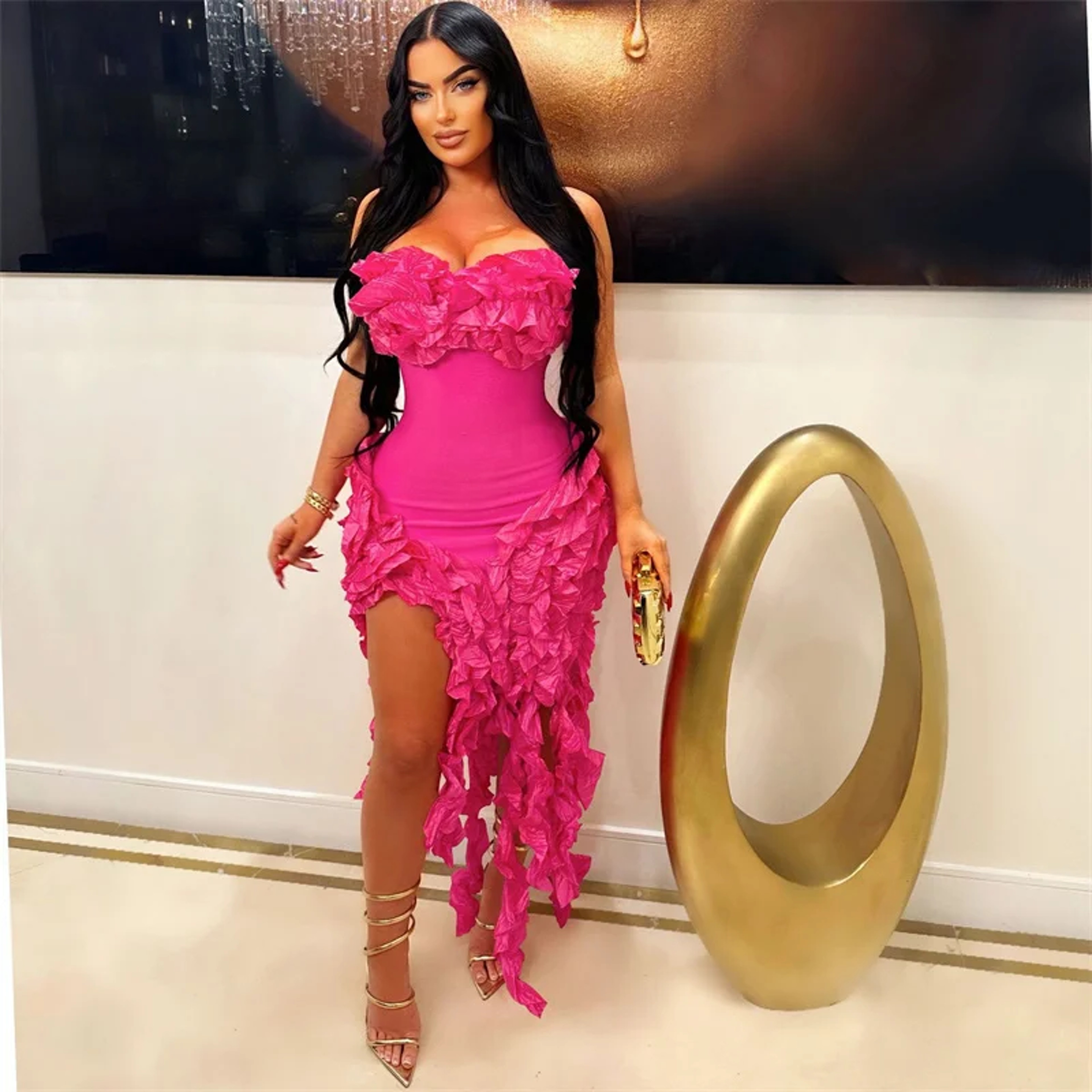 Strapless Evening Dress With Ruffle Tassel Detail Elegant Formal Gown For Birthday  Party 7