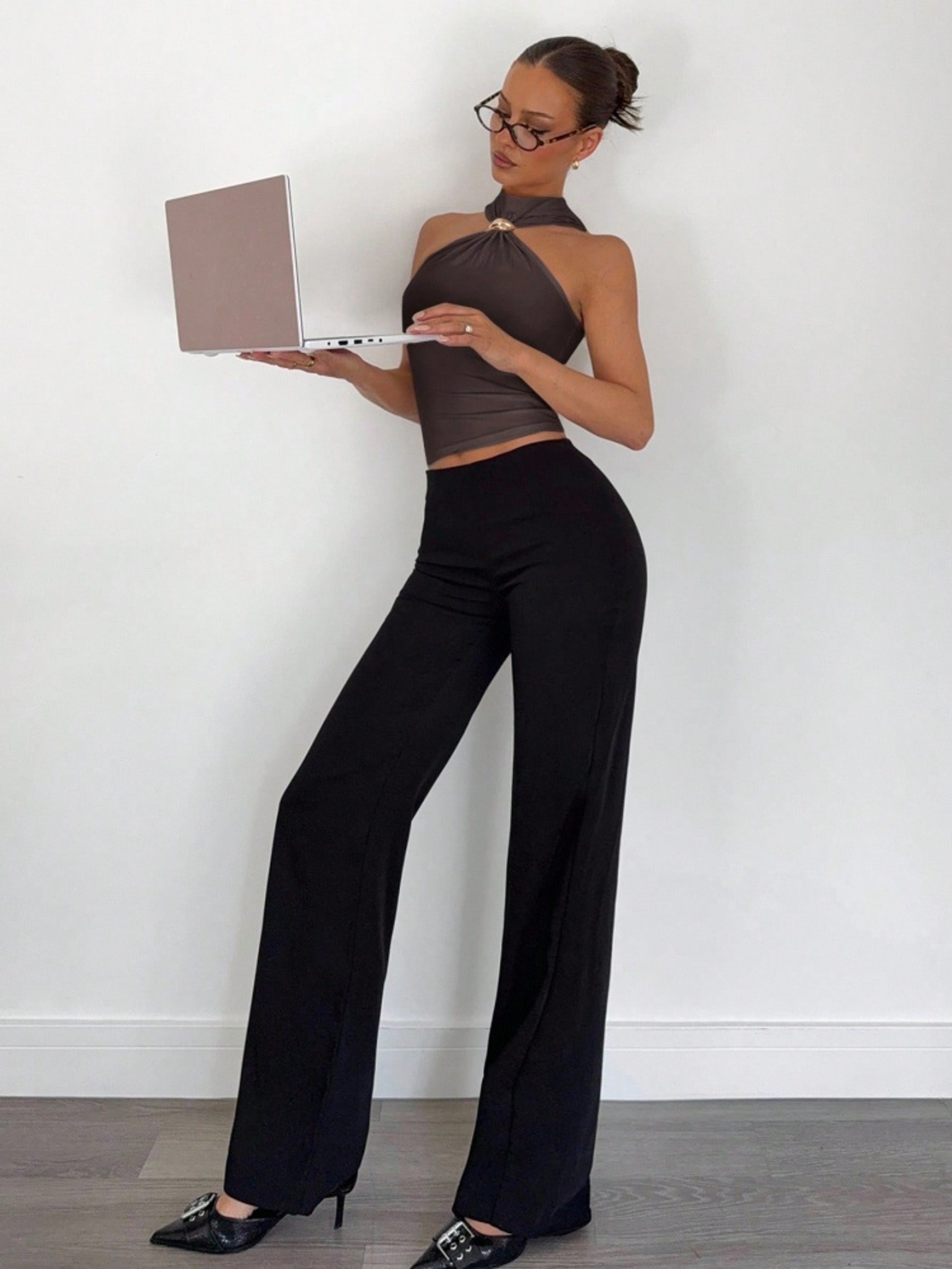 Metal Ring Halter Neck Crop Top For Women Twist Knot Slim Fit Crop Top Sleeveless Office  Casual Ta 13