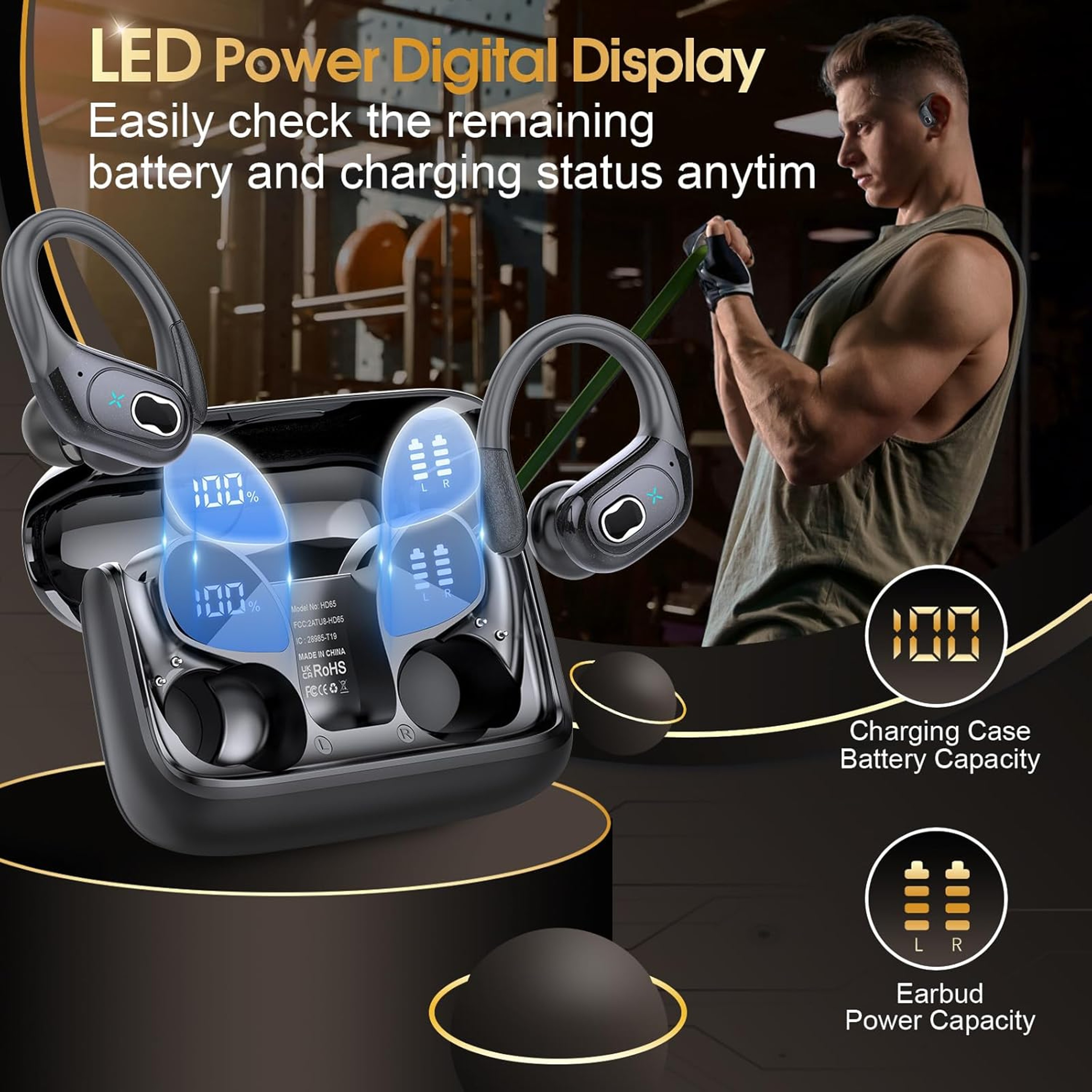 Bluetooth earbuds Wireless Earbuds with LED Display, Noise Reduction & Waterproof Design – view 6