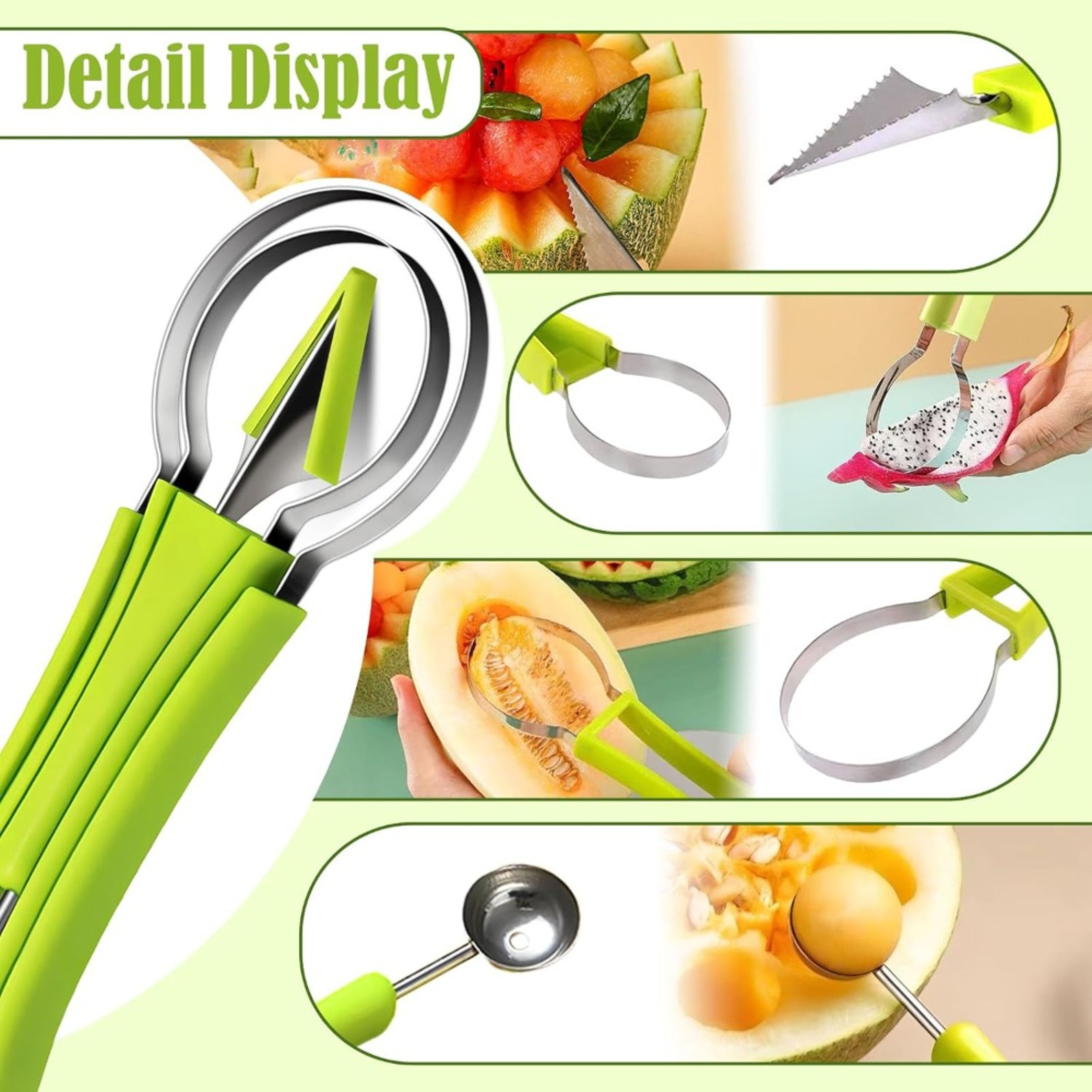 Melon Baller Stainless Steel Fruit Scooper & Watermelon Cutter Set – view 3