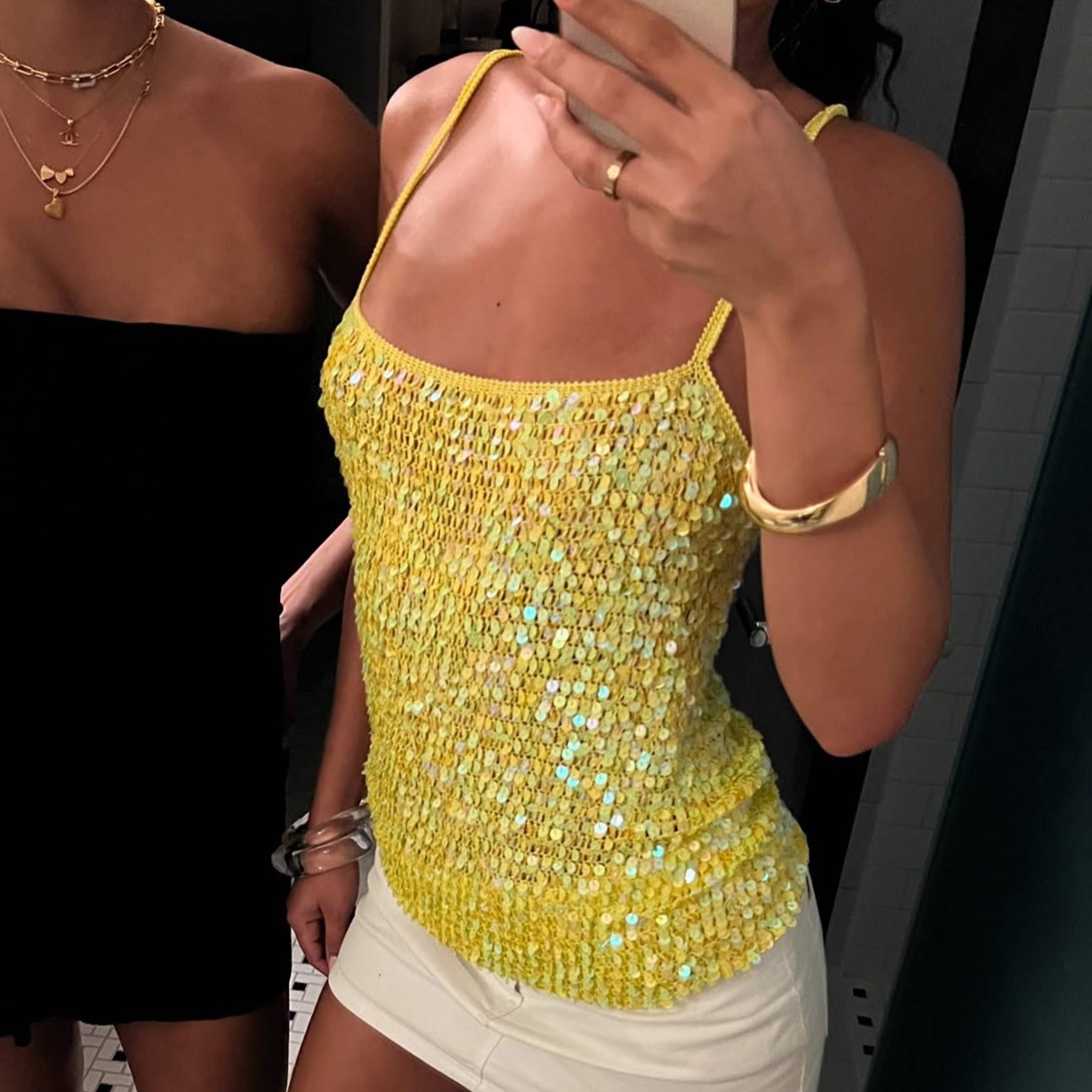 Sparkle Crochet Crop Top For Women Sequin Beach Cover Up Backless Knit Summer Camisole 1