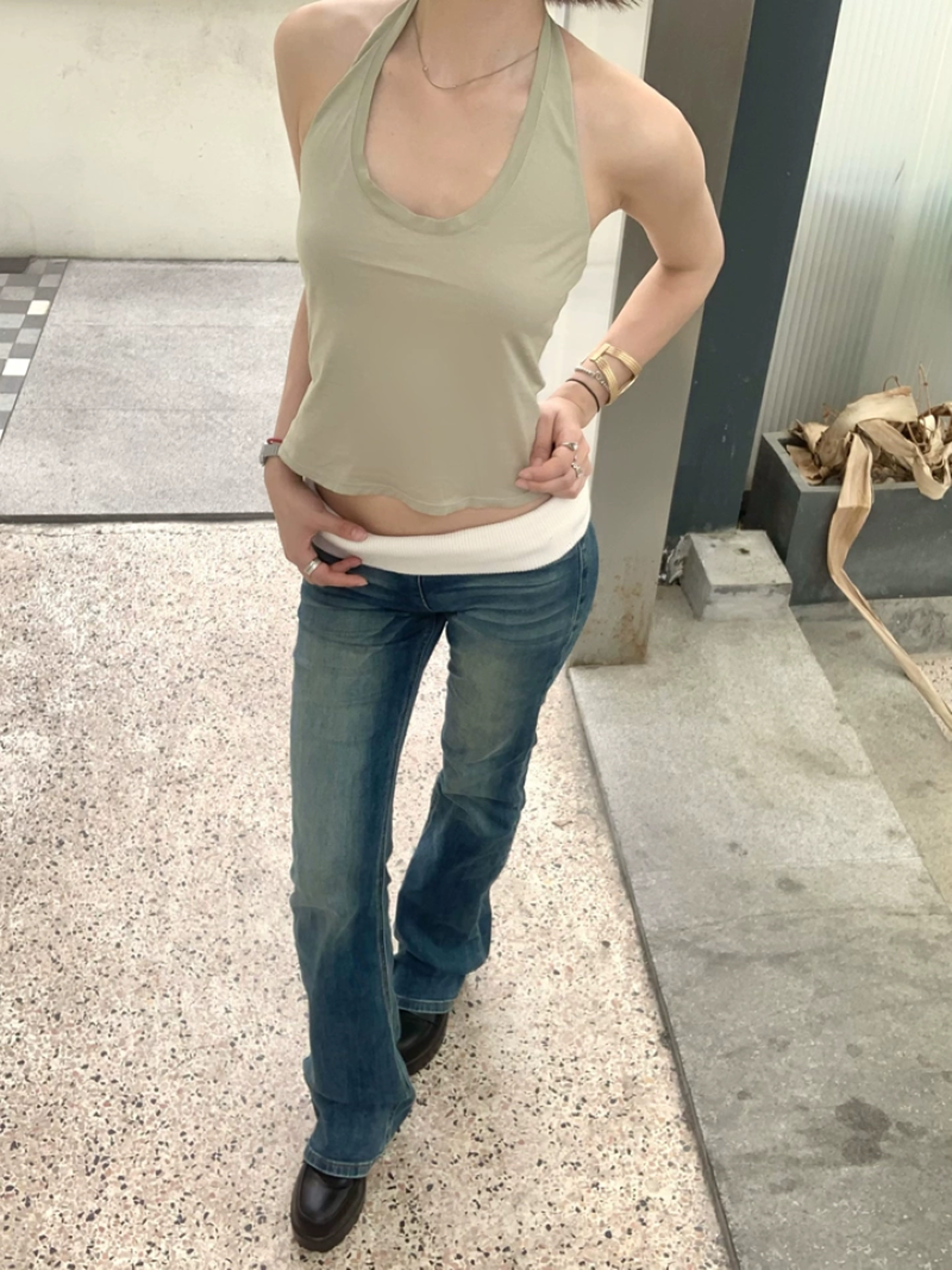 Pure Cotton Halter Neck Camisole Slim Fit Backless Tank Top For Women 4