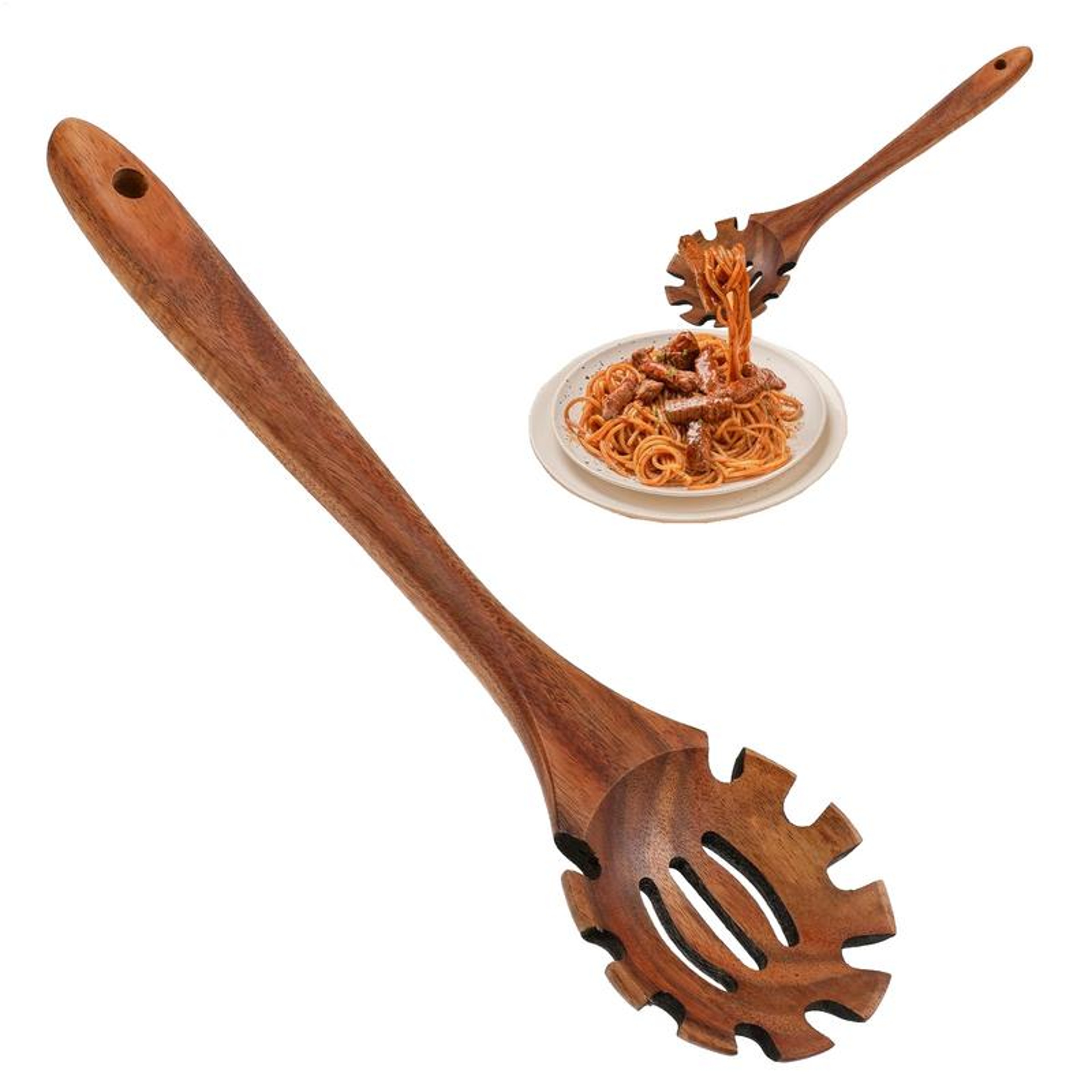 Wood Pasta Spoon Long Handle Wooden Cooking Spoon for Noodles, Soup & Pasta Serving – view 1