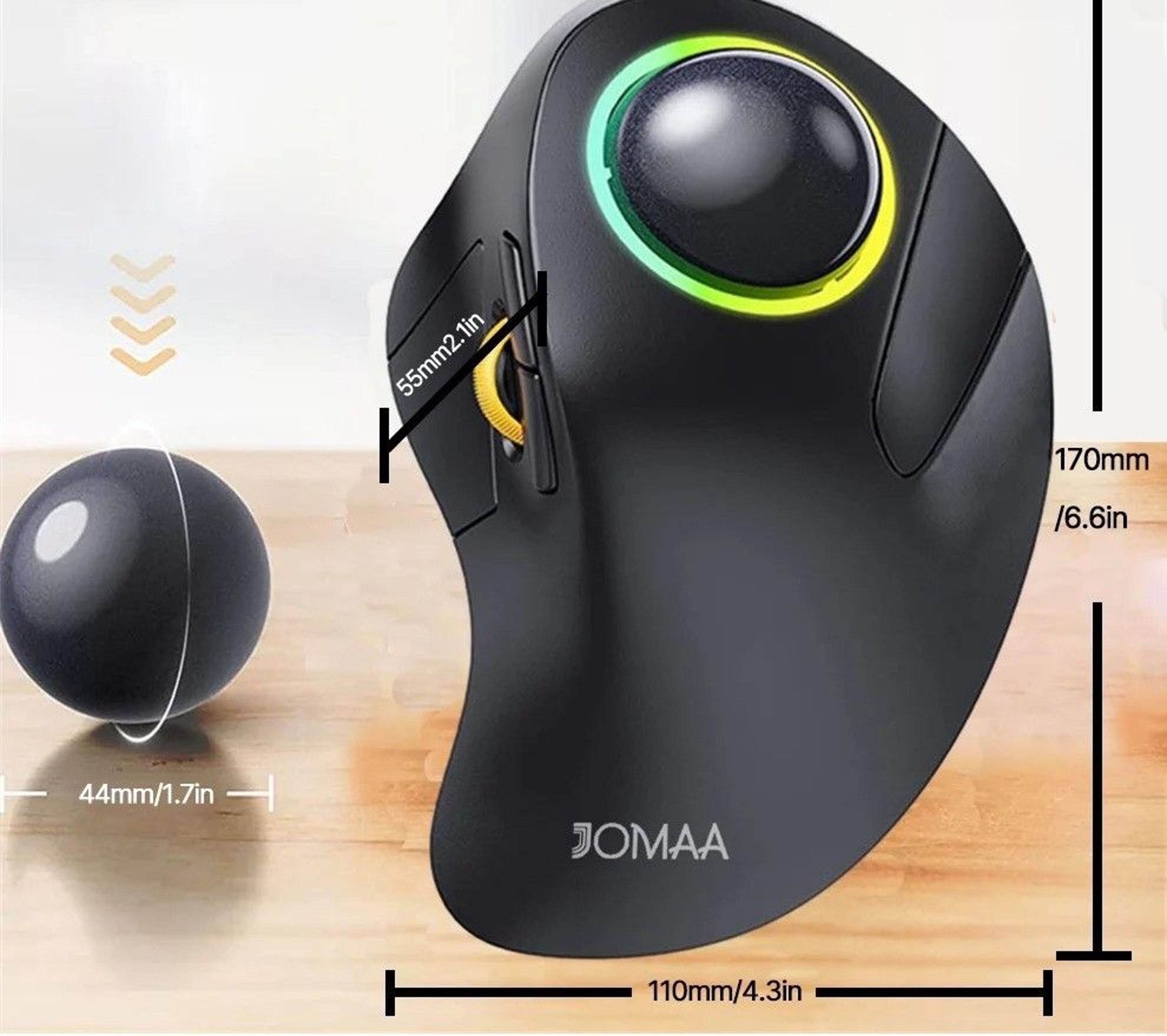 RGB Wireless Trackball Mouse Rechargeable Ergonomic Rollerball Mouse For Laptop Mac IPad  Gaming 4