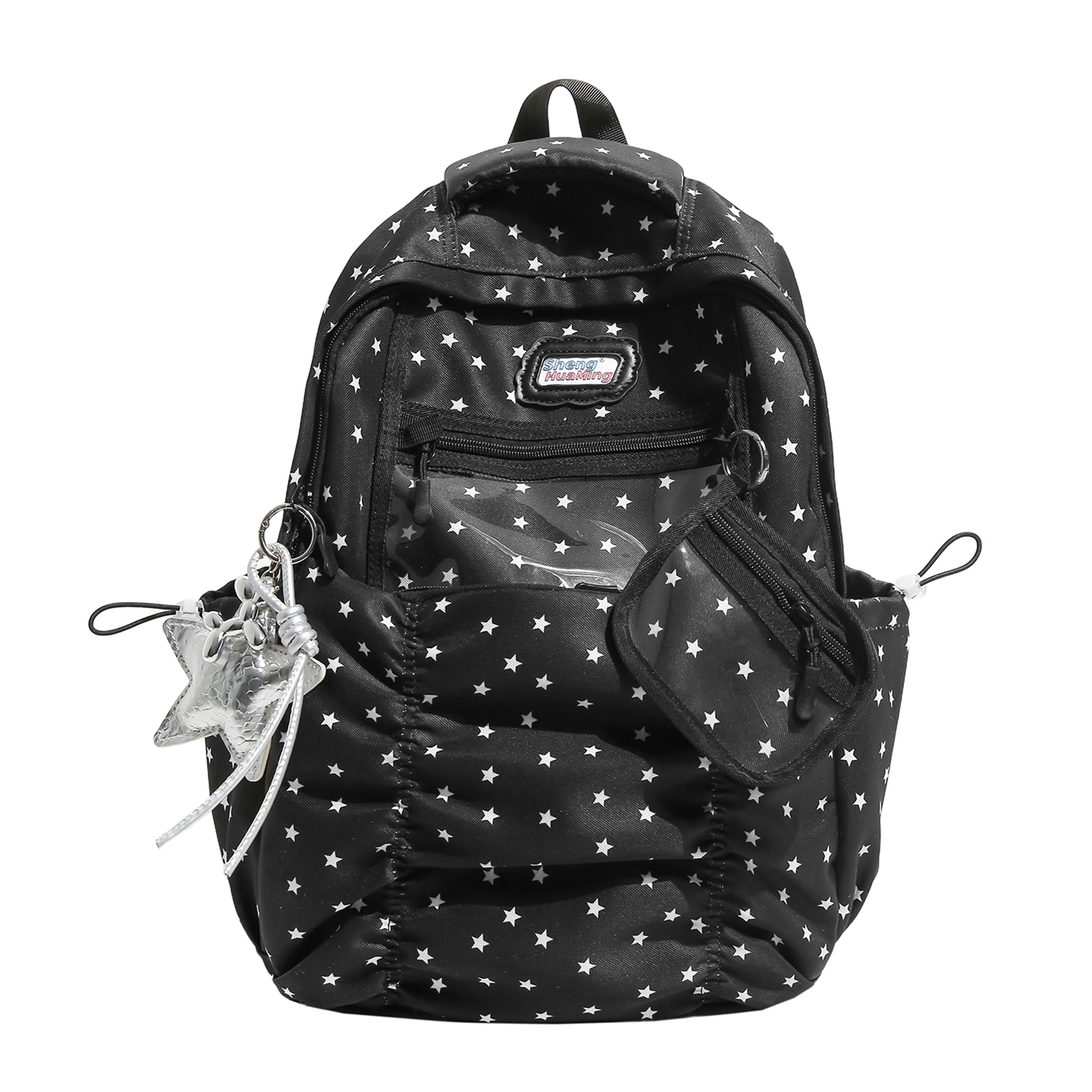 Back To School Backpack Star Print Nylon Backpack For Women Cute Casual Daypack With Transparent Fr 2