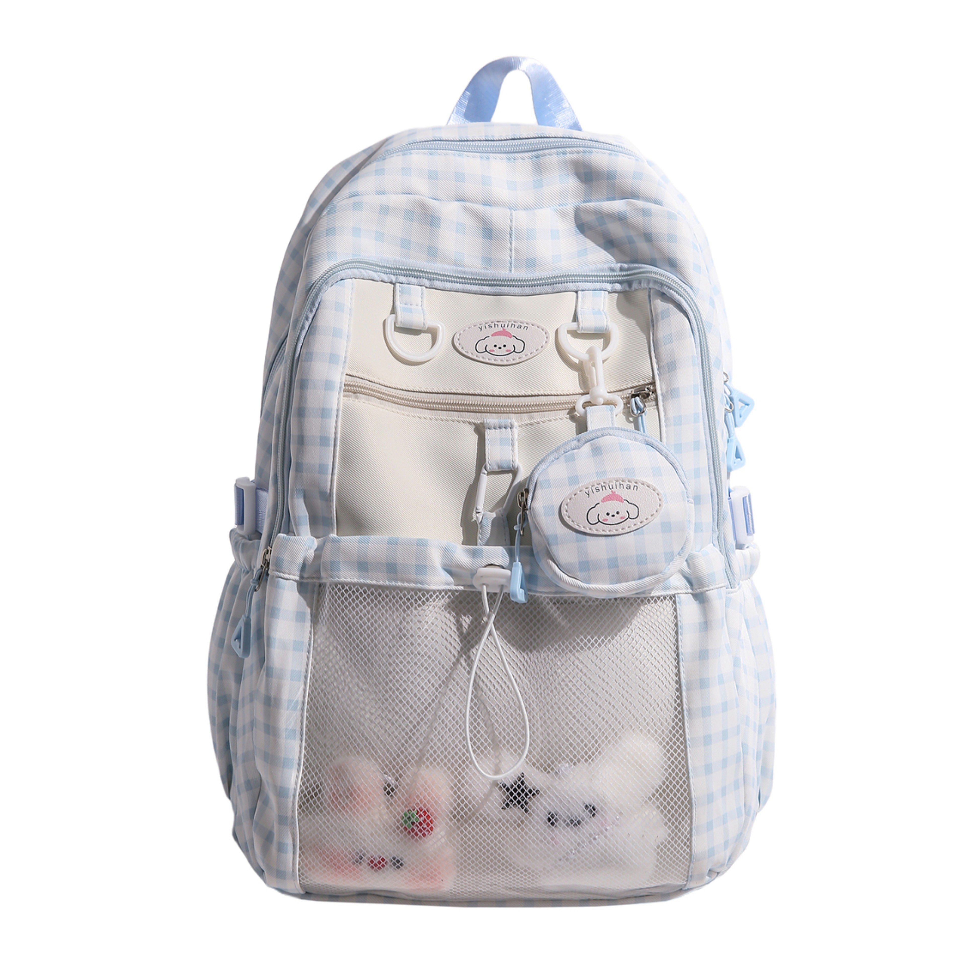 Back To School Backpack Checkered Transparent Mesh Backpack Cute Kawaii School Bag For Girls  Teens 0