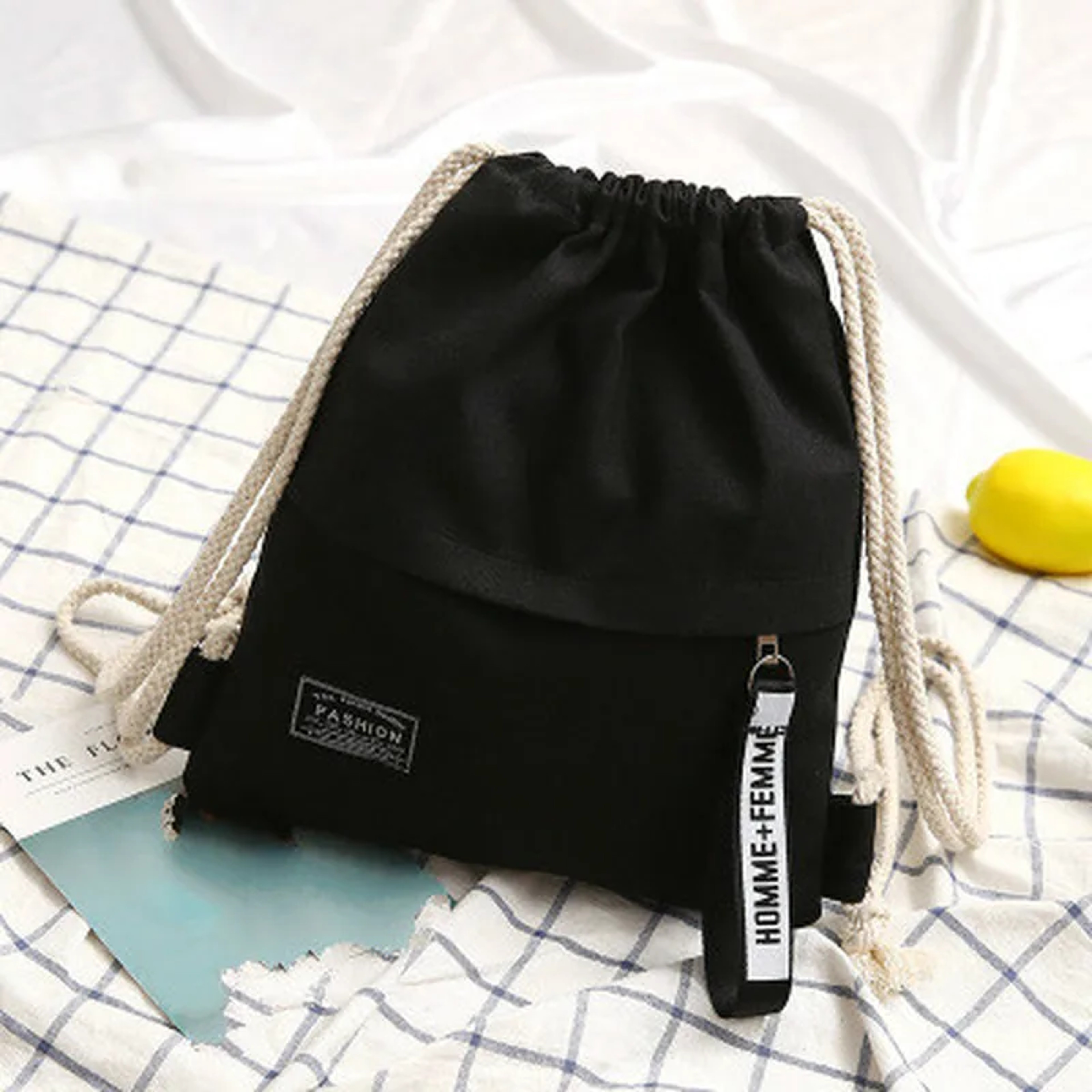 Canvas Drawstring Backpack With Front Pocket Back To School Backpack Casual Travel Backpack For Men 6