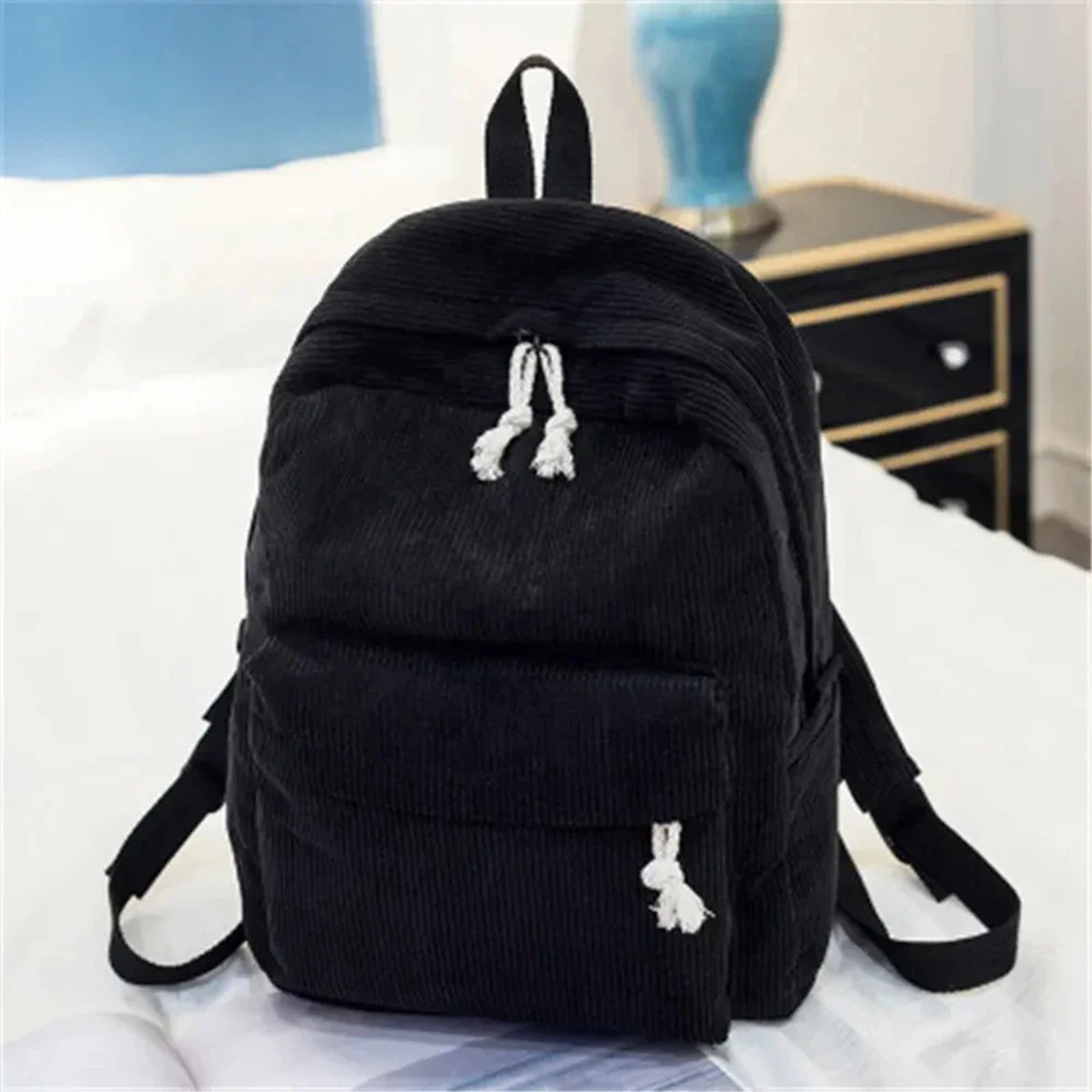 Personalized Corduroy Student Backpack With Anti Theft Design Back To School Backpack For Teens 0