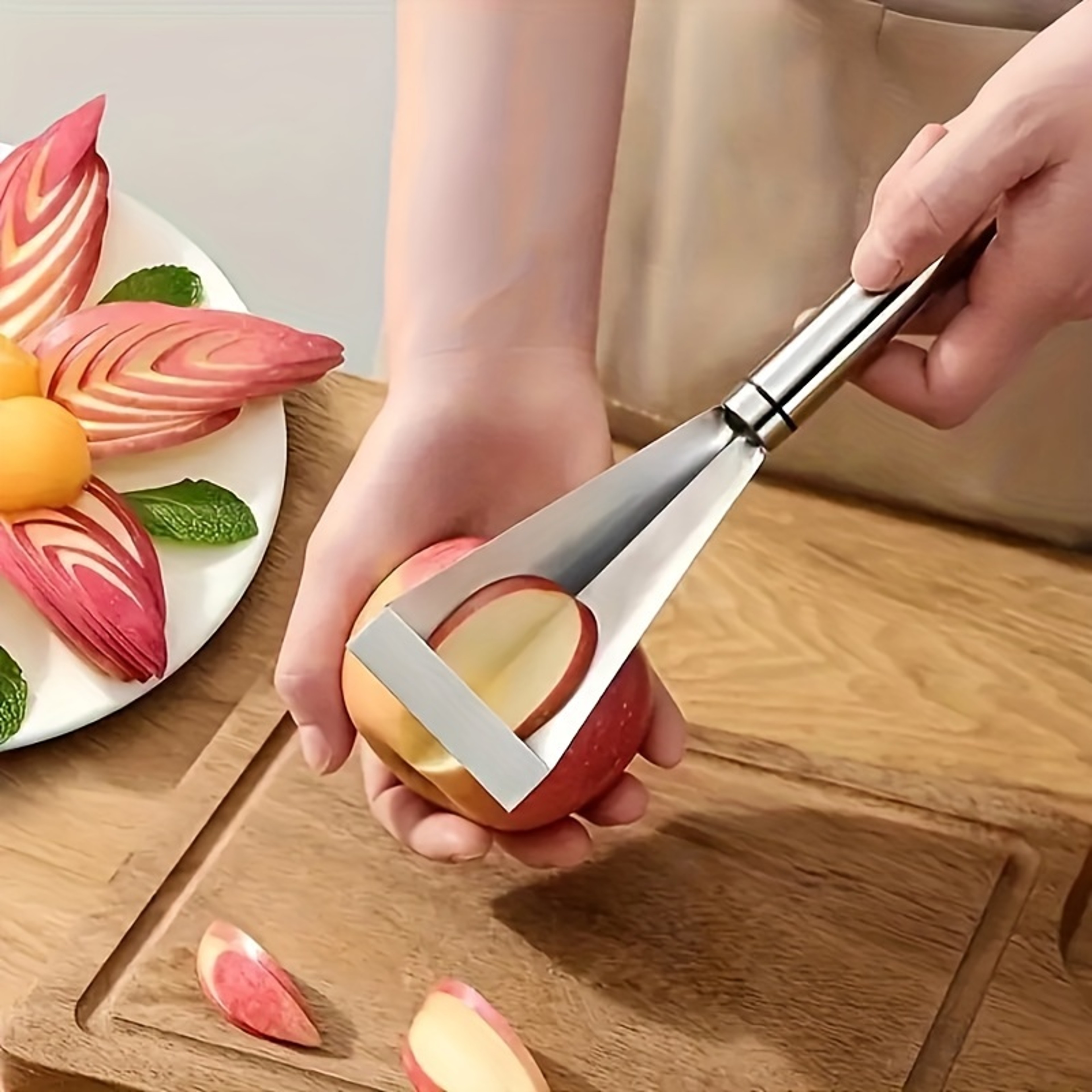 Triangular Fruit Carving Knife Stainless Steel Fruit Decorating Tool for Elegant Fruit & Vegetable Garnishes – view 1