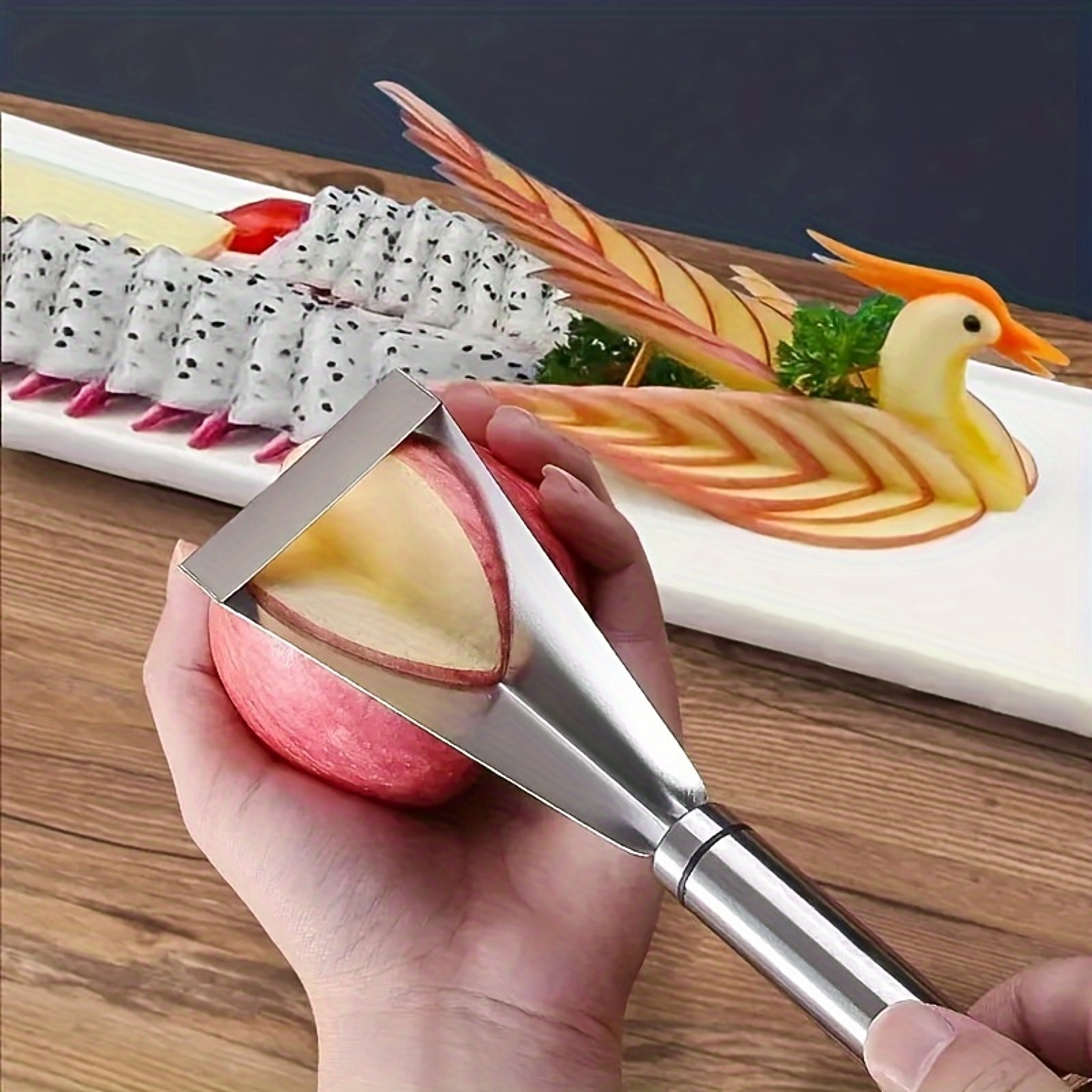 Triangular Fruit Carving Knife Stainless Steel Fruit Decorating Tool for Elegant Fruit & Vegetable Garnishes – view 5