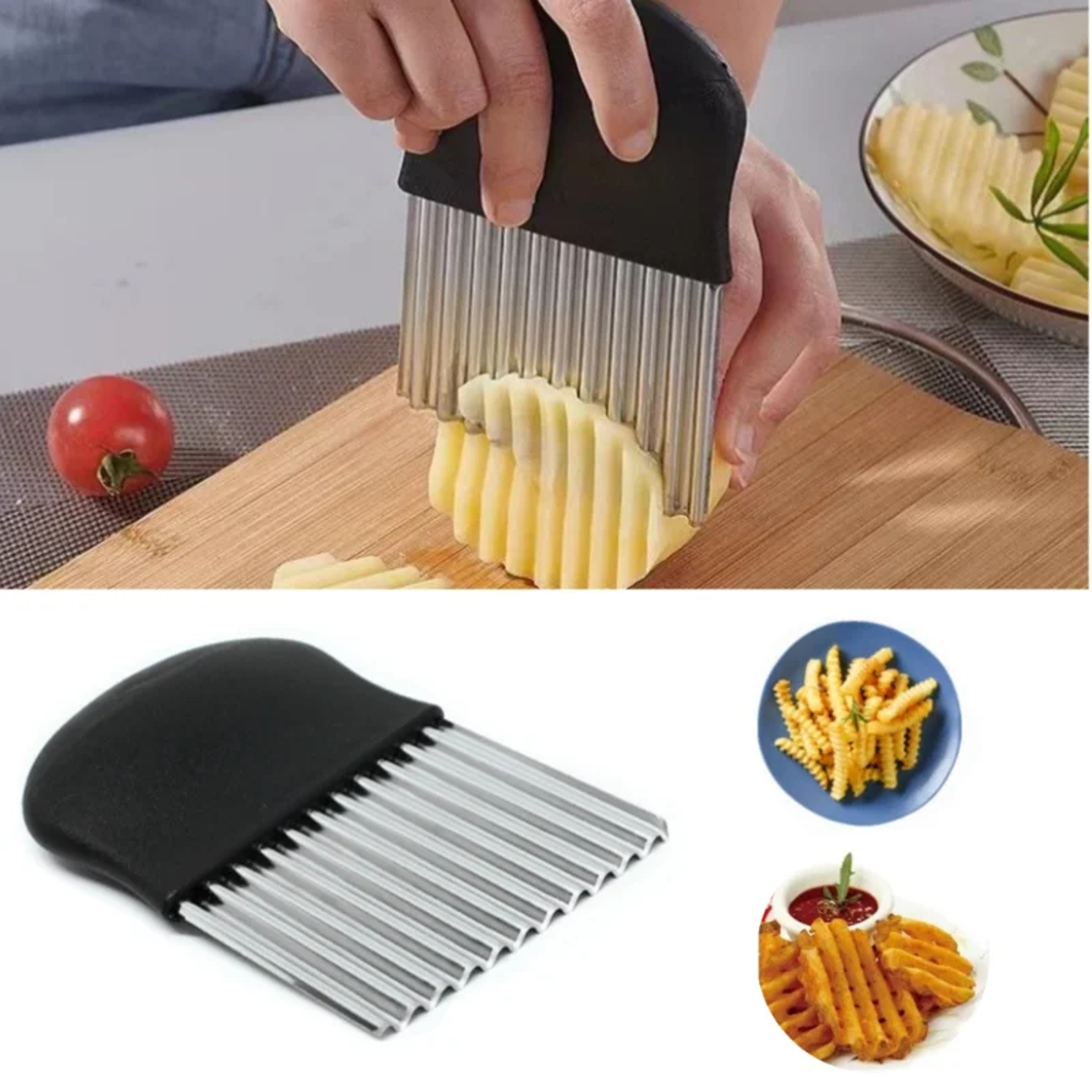 Premium Crinkle Cutter Stainless Steel Potato Slicer  Wavy French Fry Cutter 0
