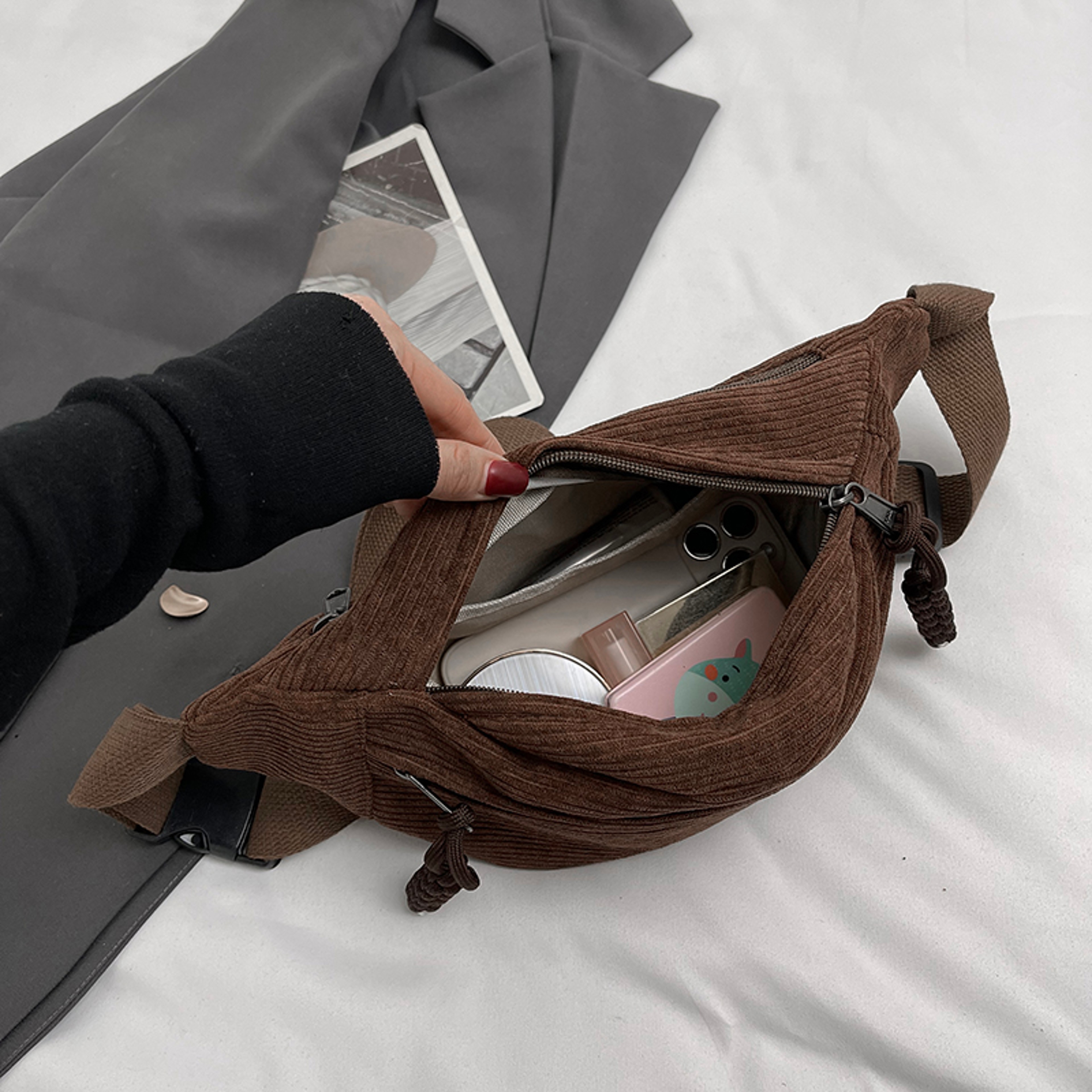 Corduroy Belt Bag For Women Casual Crossbody Fanny Pack Shoulder Chest Sling Bag 6