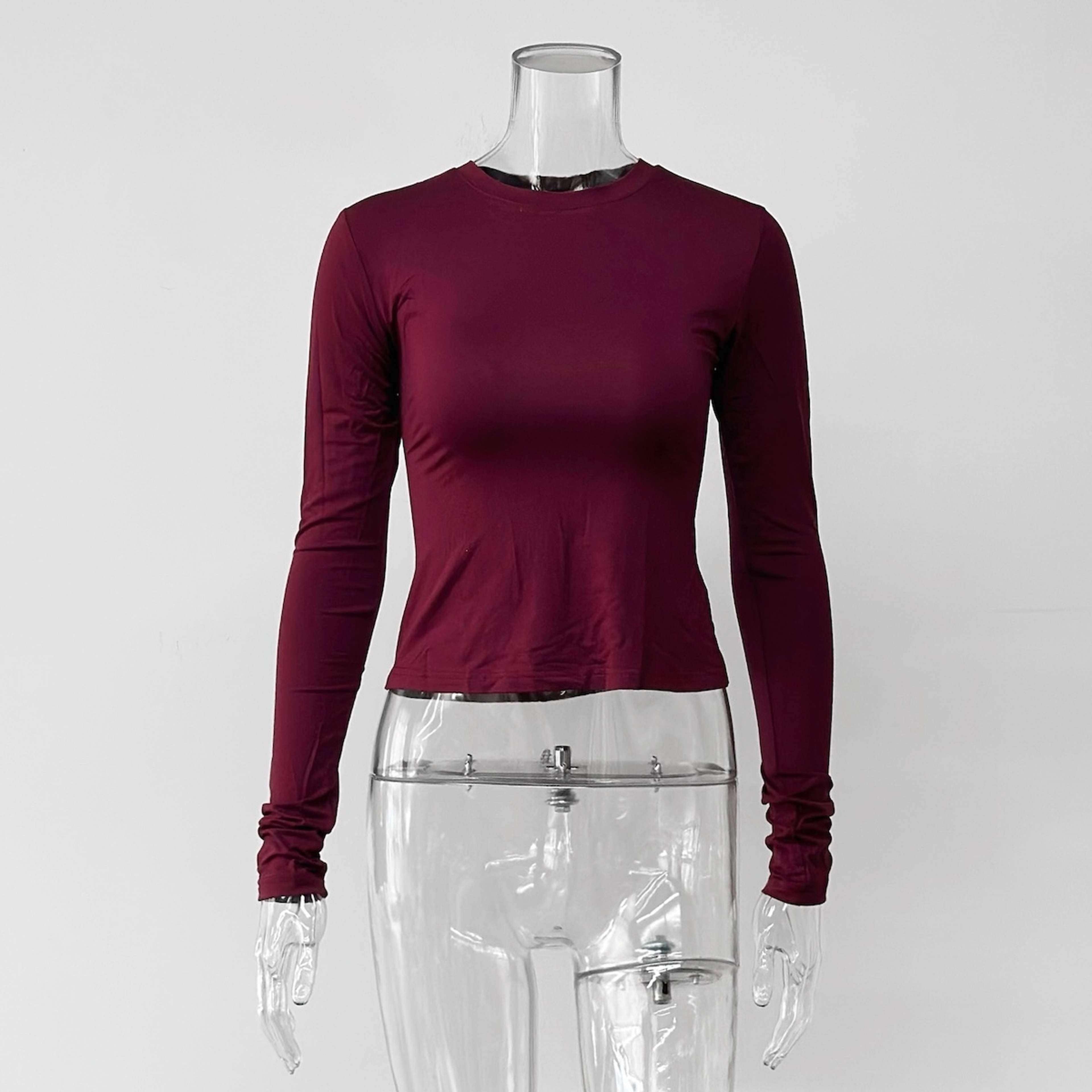 Womens Long Sleeve Top Slim Fit Crew Neck Thumb Hole Shirt Casual Basic Tee 4
