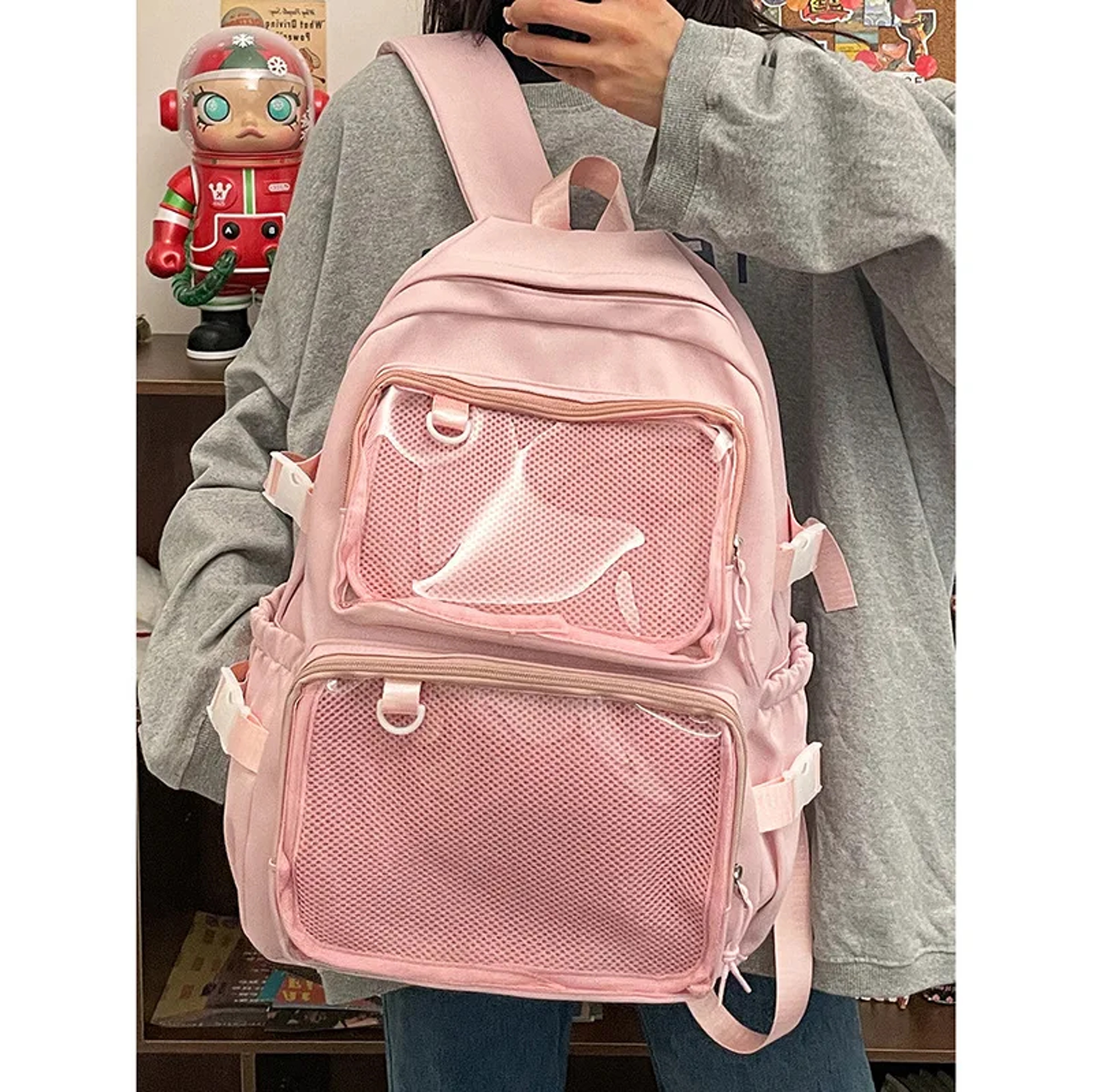 Large Capacity Ita Backpack With Dual Clear Display Pockets For Laptop Pins  Everyday Travel 7
