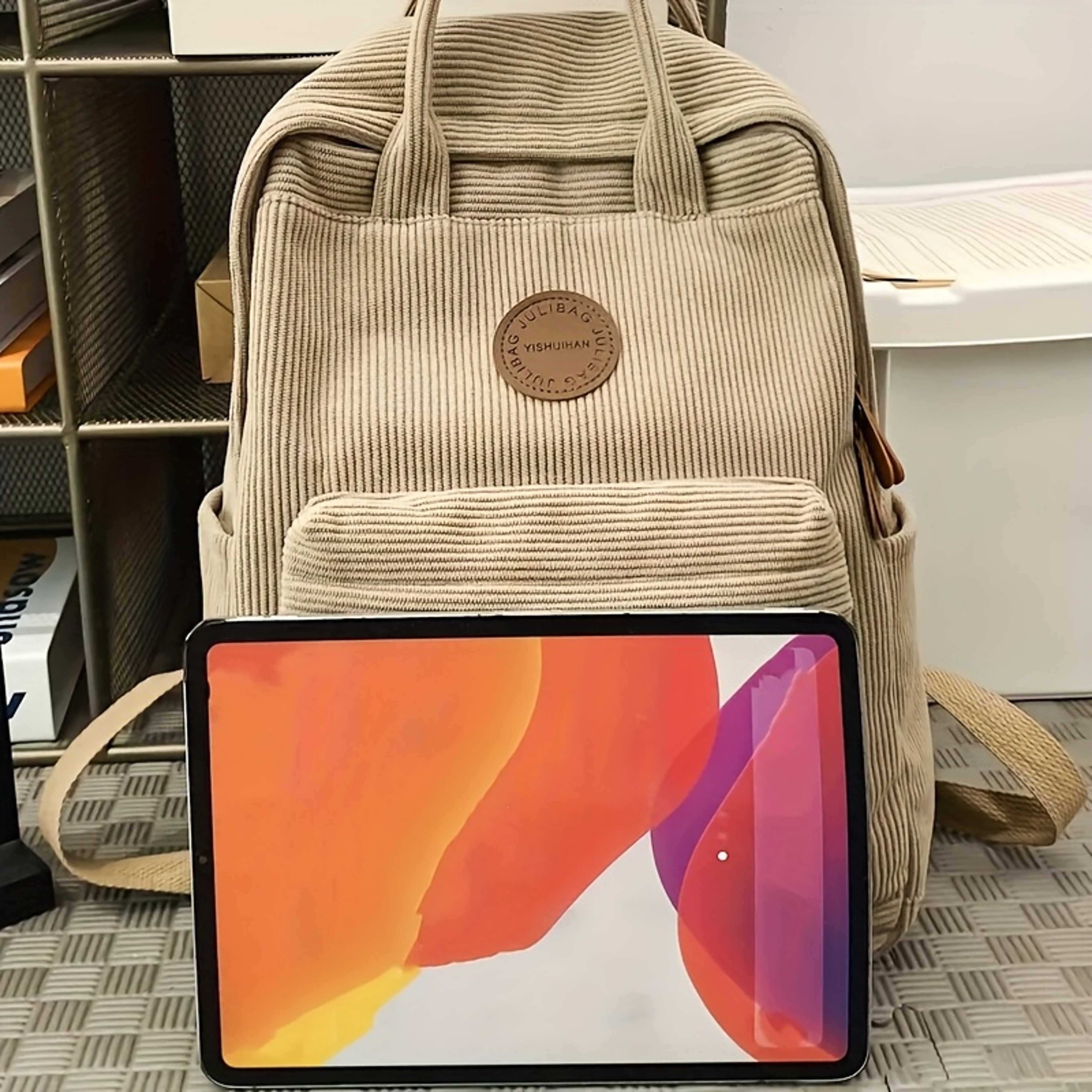 Casual Corduroy School Backpack With 14Inch Laptop Compartment For Teens College  Daily Travel  Bac 5