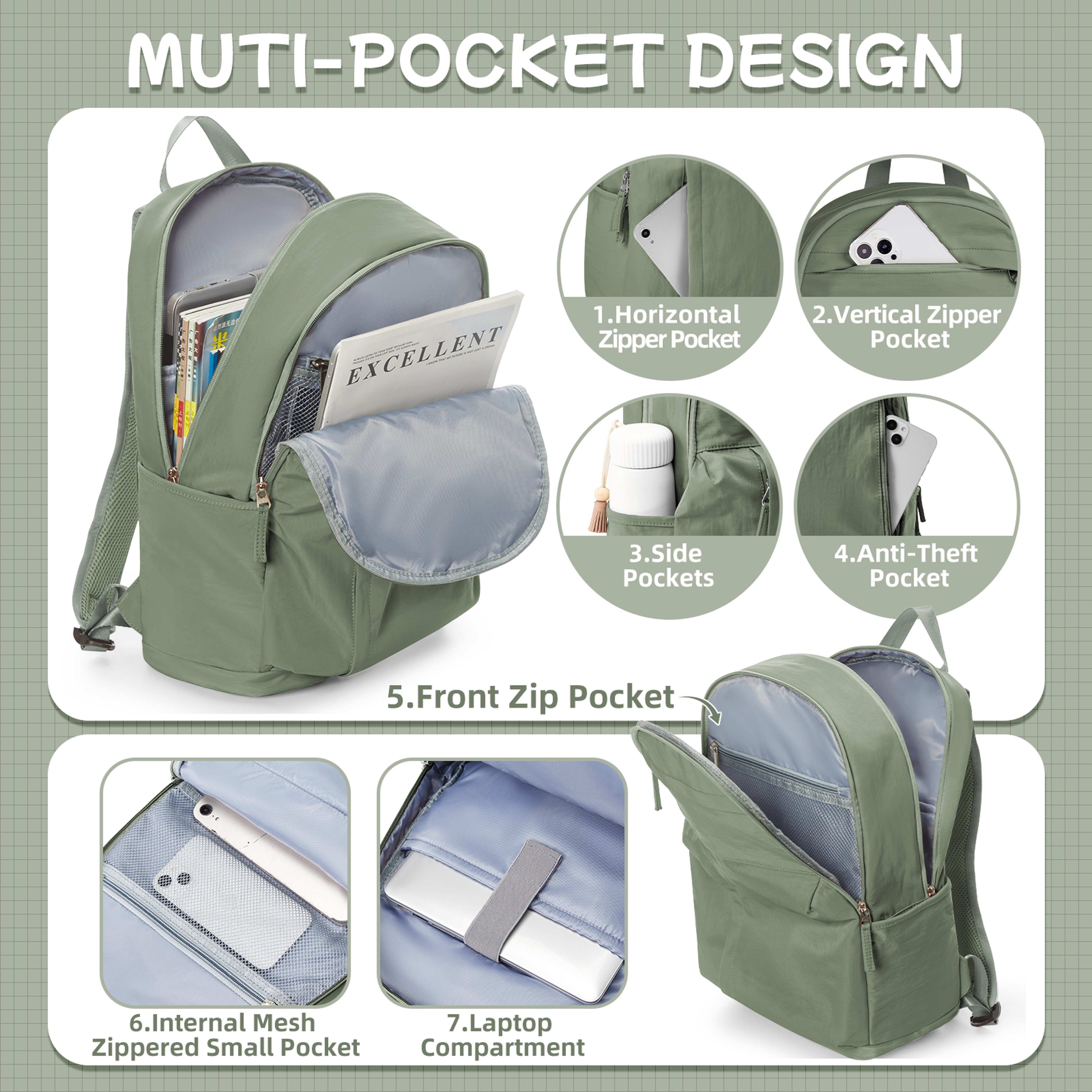 Casual School Laptop Backpack For Girls Back To School Backpack Multi Pocket Travel Book Bag 6