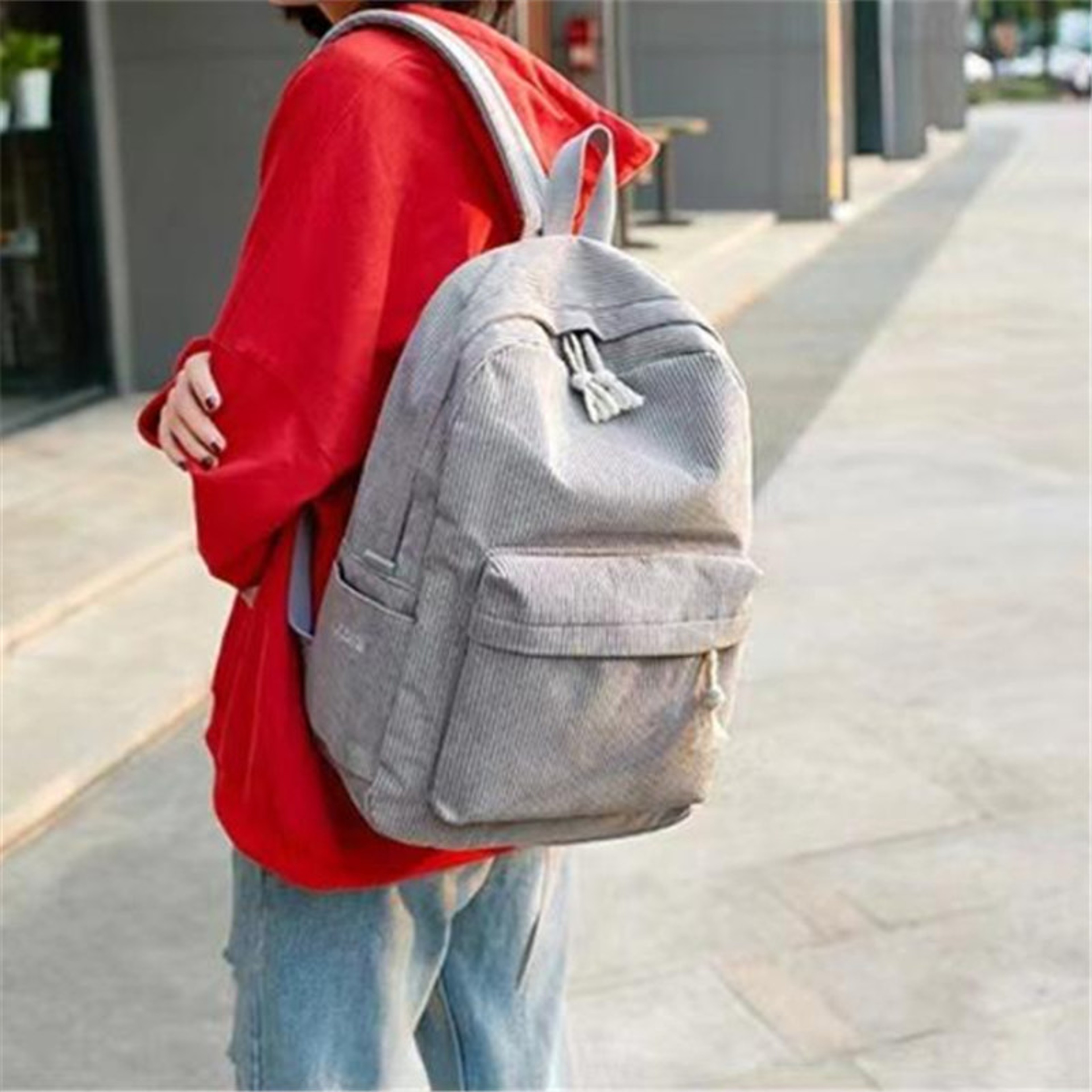Corduroy Backpack For Women And Teens Cute School Backpack With Tassel Casual College Travel Bookba 9