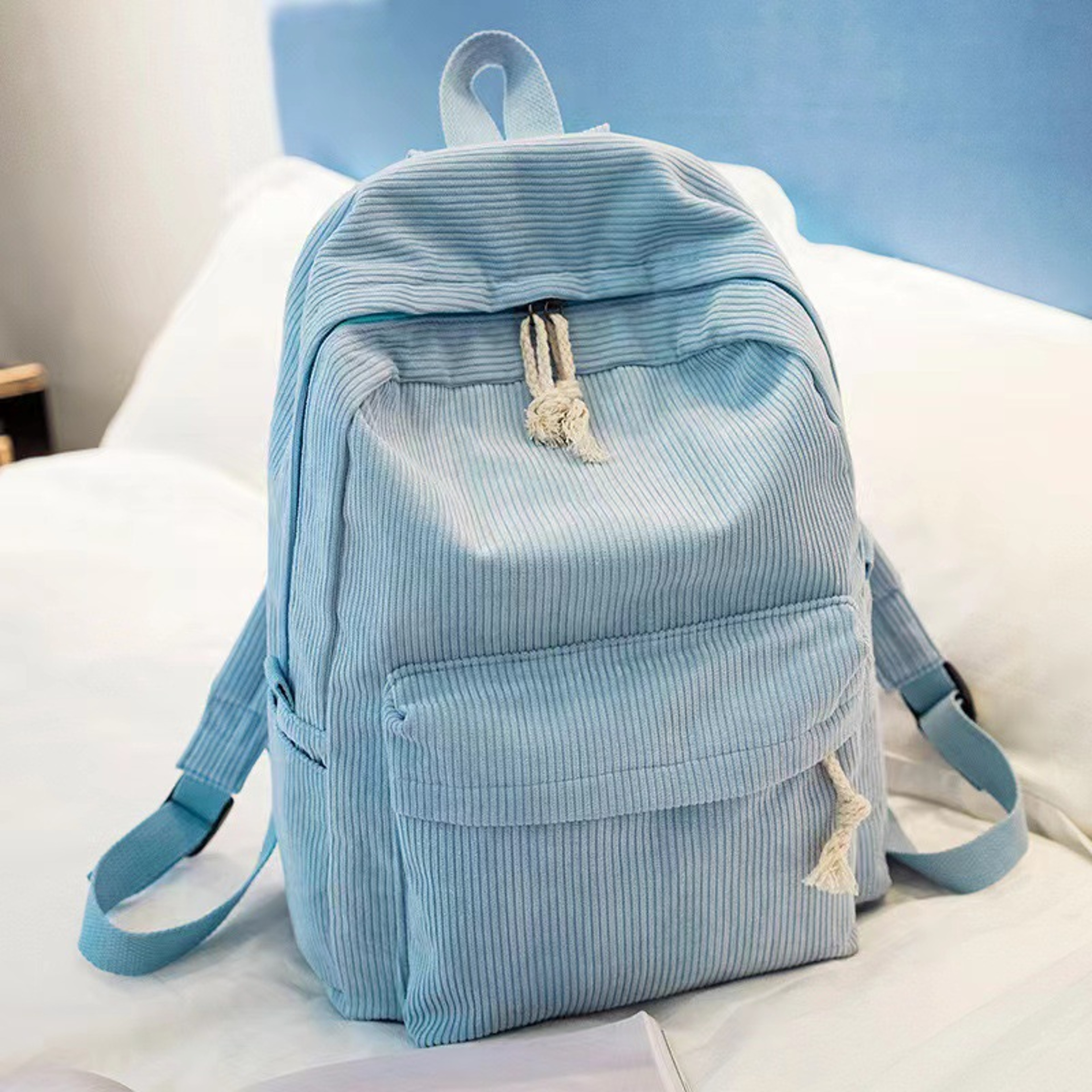 Corduroy Backpack For Women And Teens Cute School Backpack With Tassel Casual College Travel Bookba 2