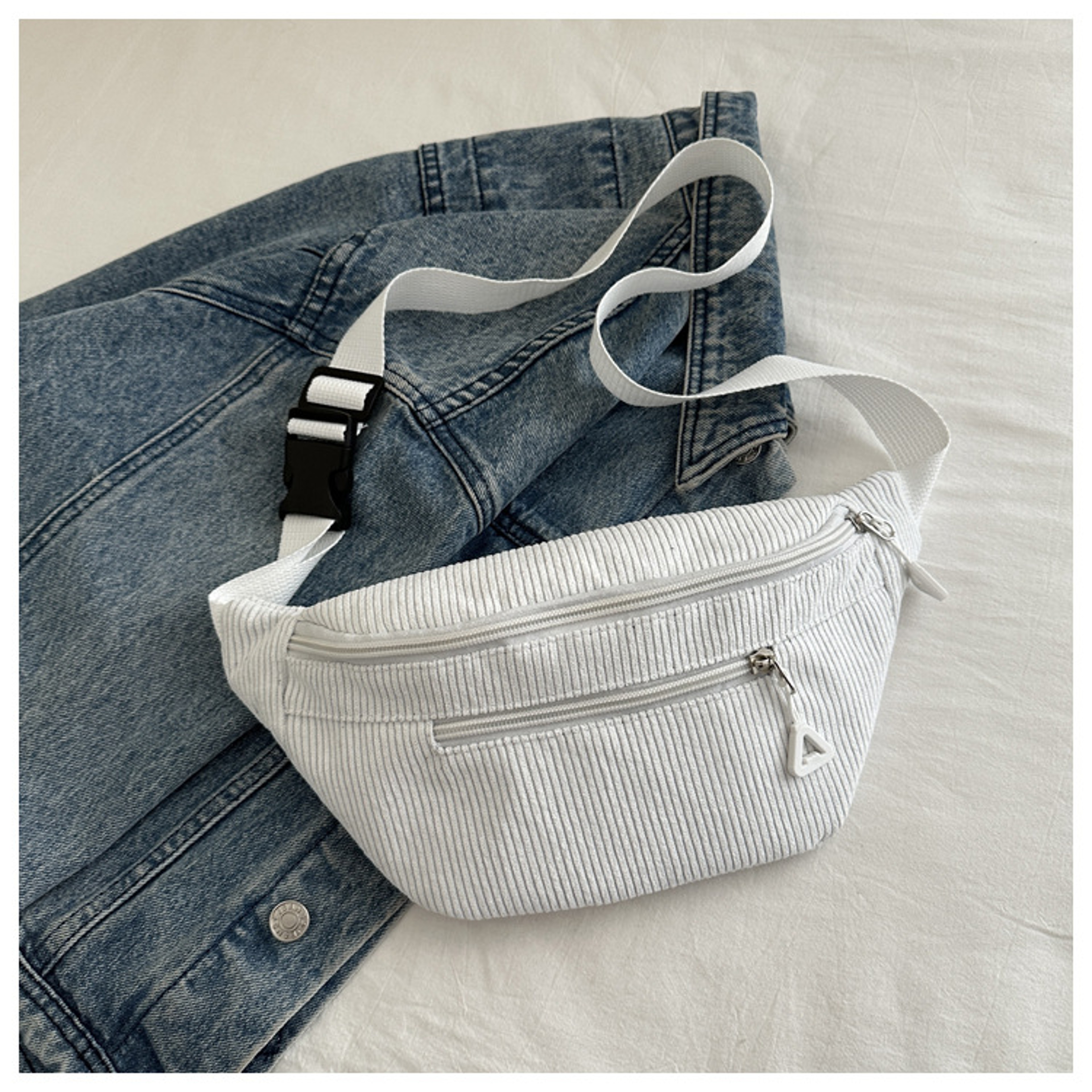 Corduroy Crossbody Bag For Women Retro Casual Fanny Pack Korean Style Chest Waist Bag 4