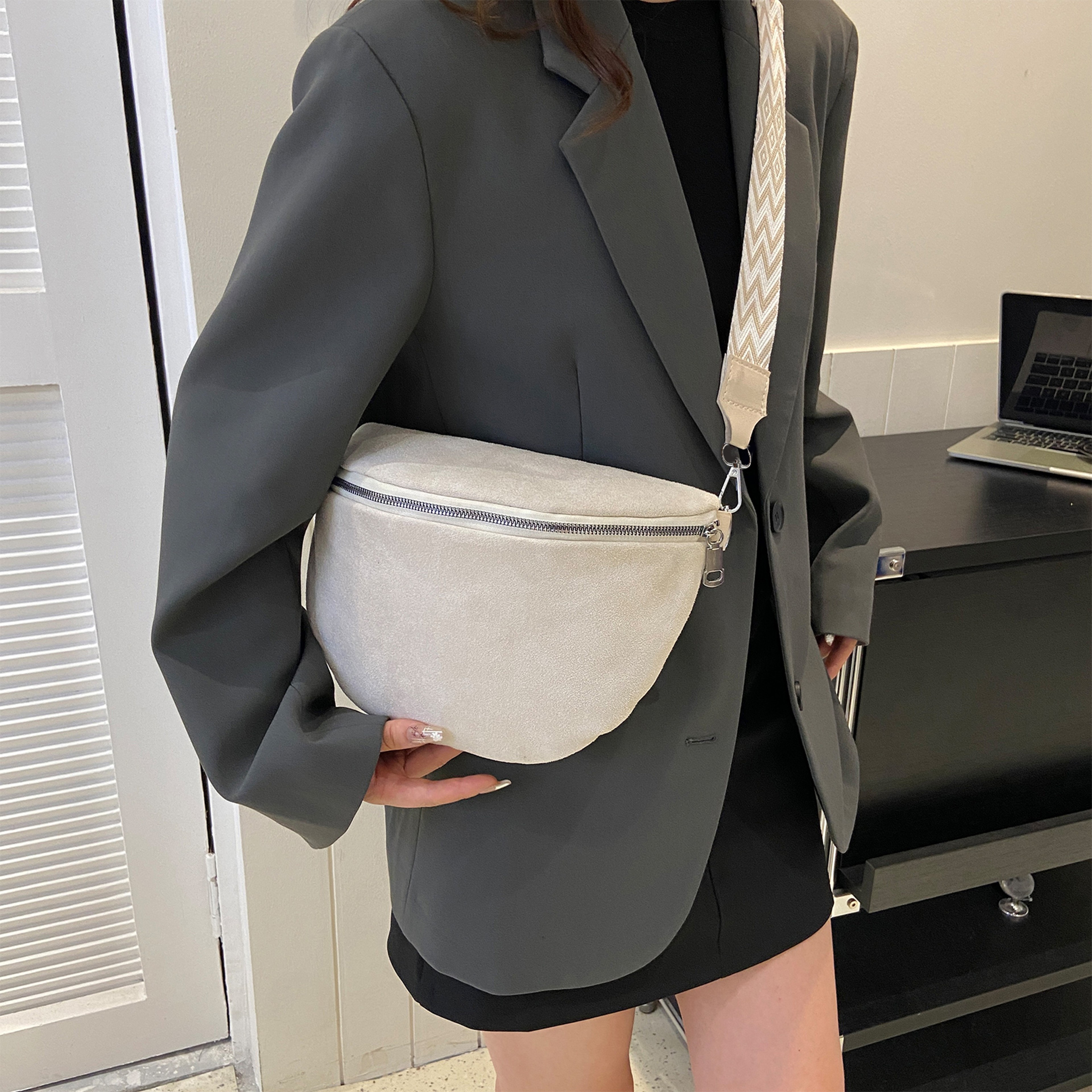 Womens Leather Crossbody Bag PU Leather Shoulder Chest Bag Adjustable Fashion Waist Sling Bag 0