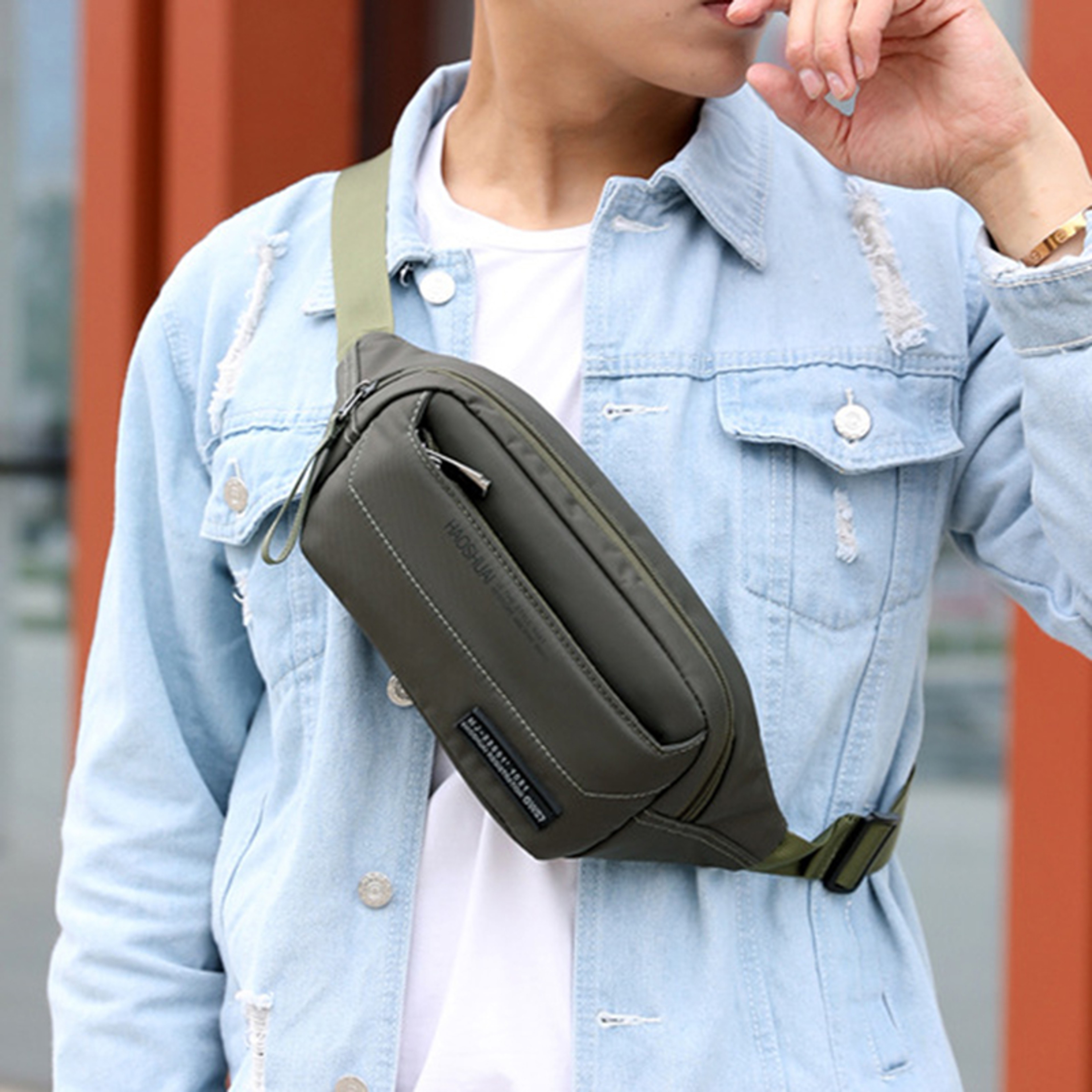 Mens Waist Bag Multi Pocket Nylon Crossbody Chest Bag Travel Belt Pack 6