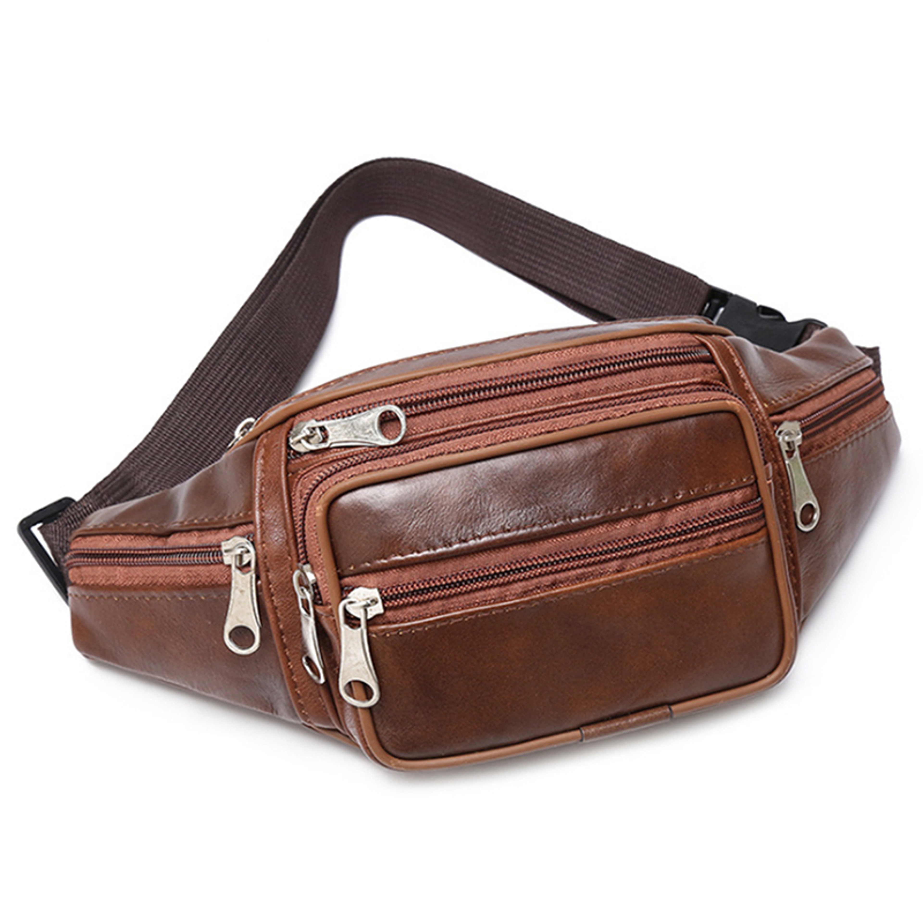 Leather Waist Bag For Men PU Leather Belt Bag Crossbody Mens Fanny Pack With Adjustable Strap 2