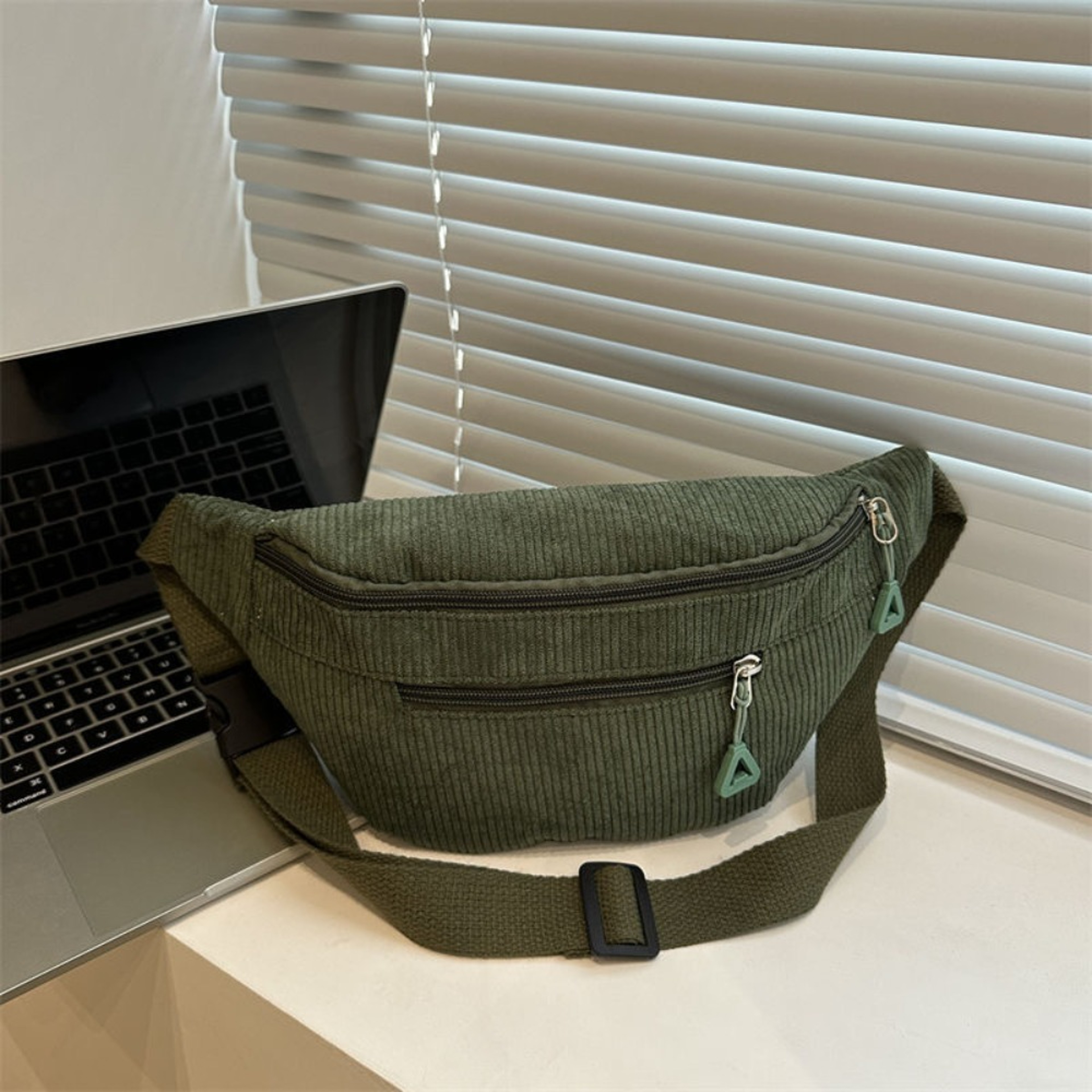Large Capacity Corduroy Waist Bag Women Anti Theft Crossbody Purse 4