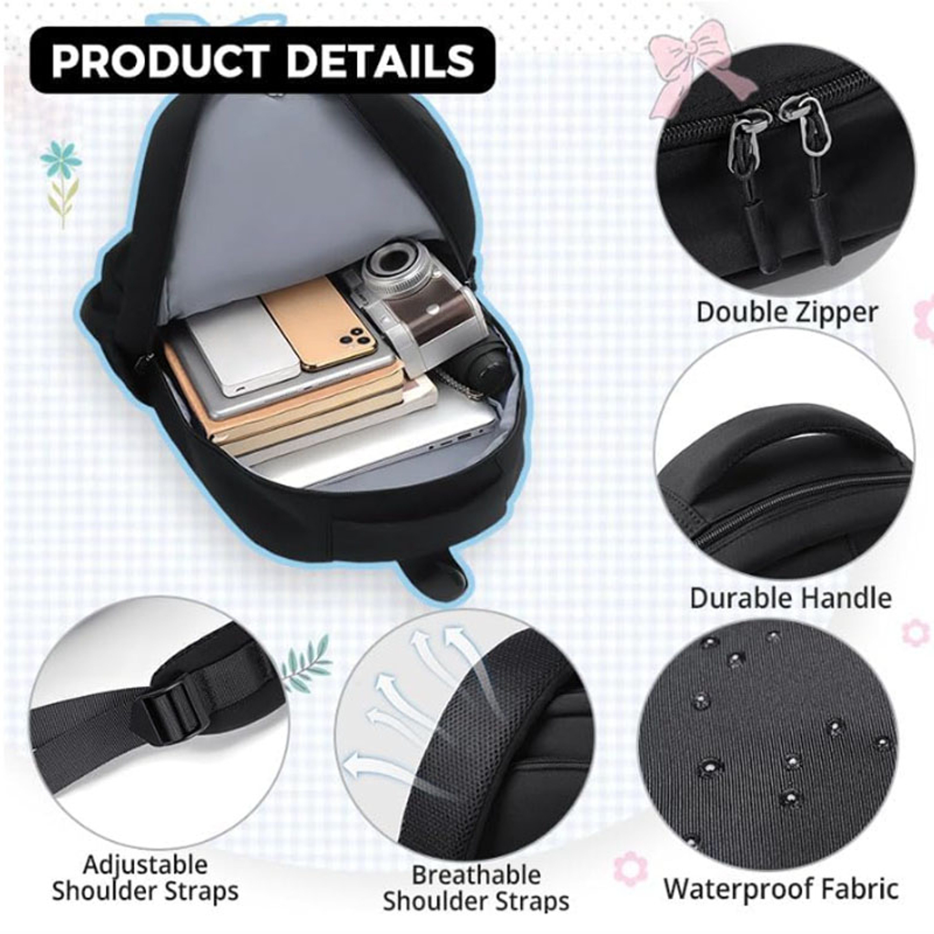 Cute Aesthetic Waterproof Laptop Backpack Lightweight College Bag 7