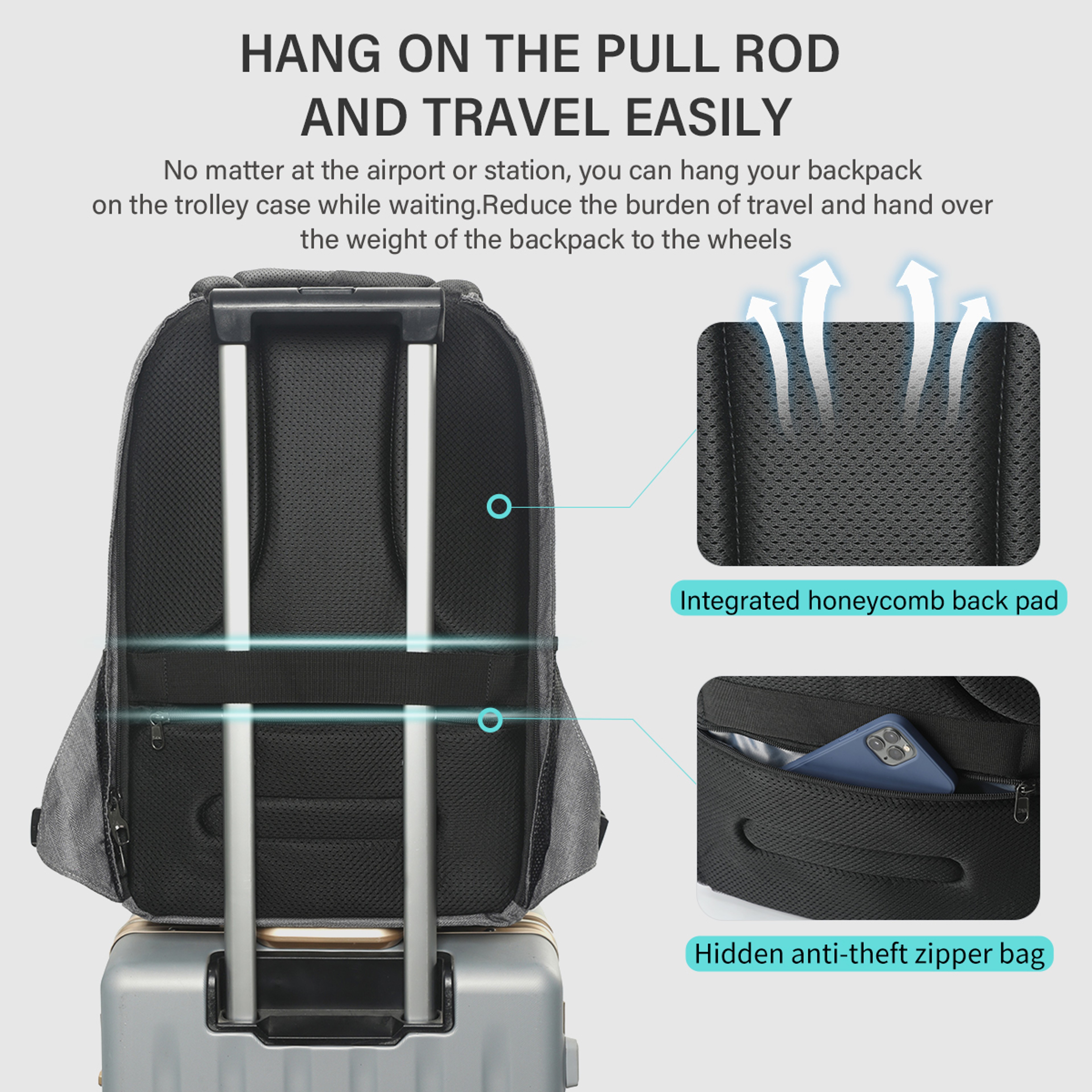 Anti Theft Laptop Backpack USB Travel School Bag For Men 4