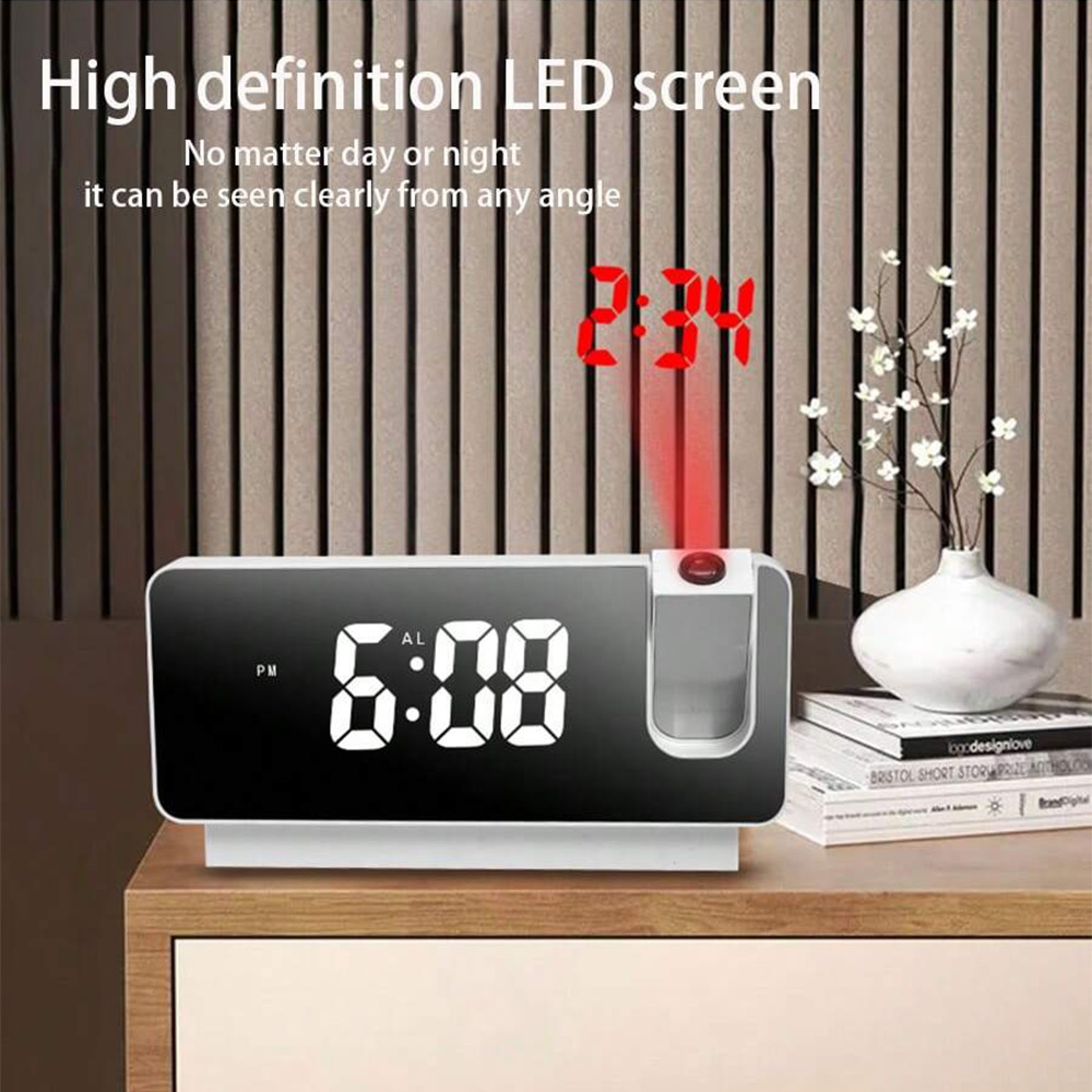 Projection Alarm Clock With LED Display Silent Digital Bedside Clock For Bedroom Office Students 6