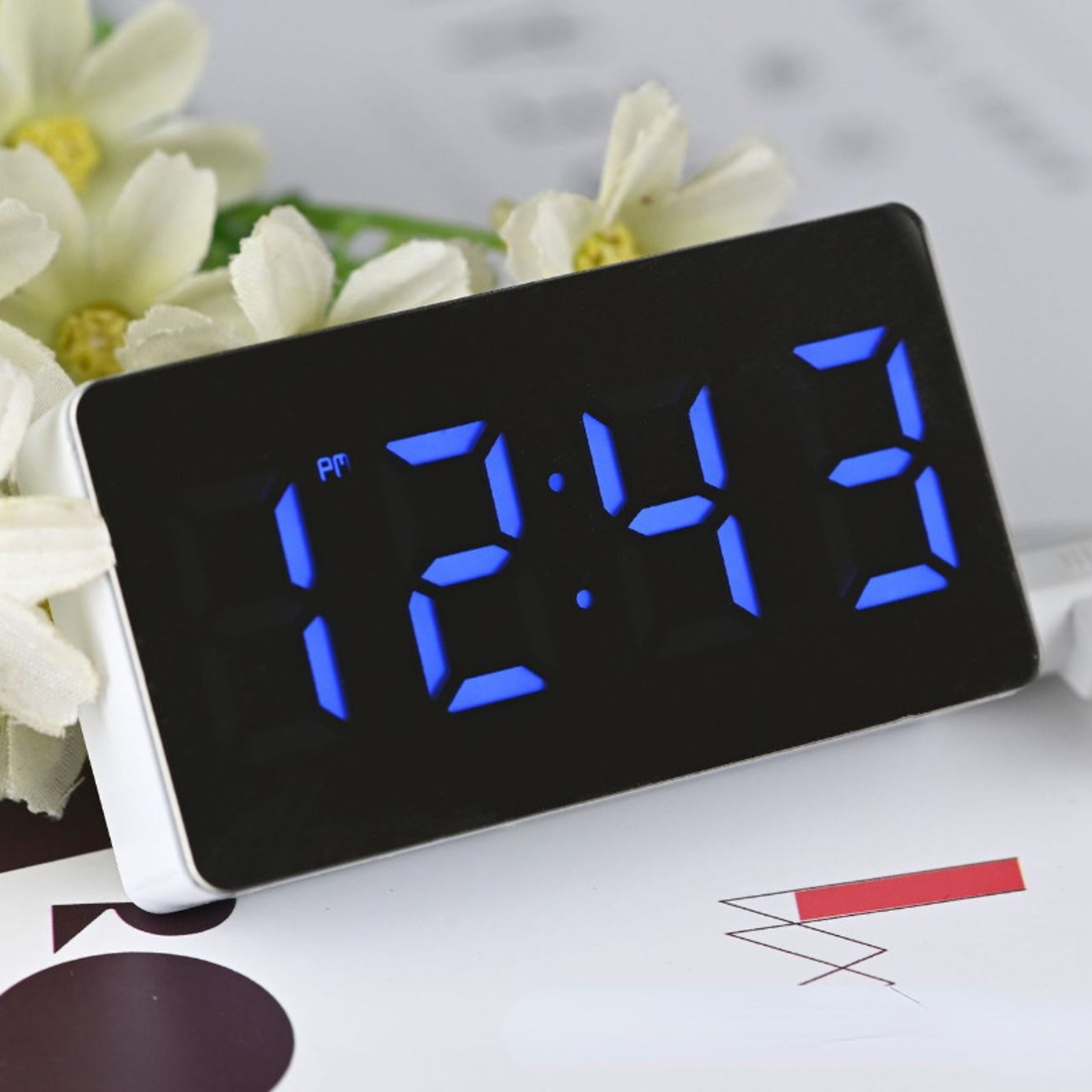 LED Mirror Digital Alarm Clock With Snooze Bedside Desk Clock Modern LED Display For Home Office 1