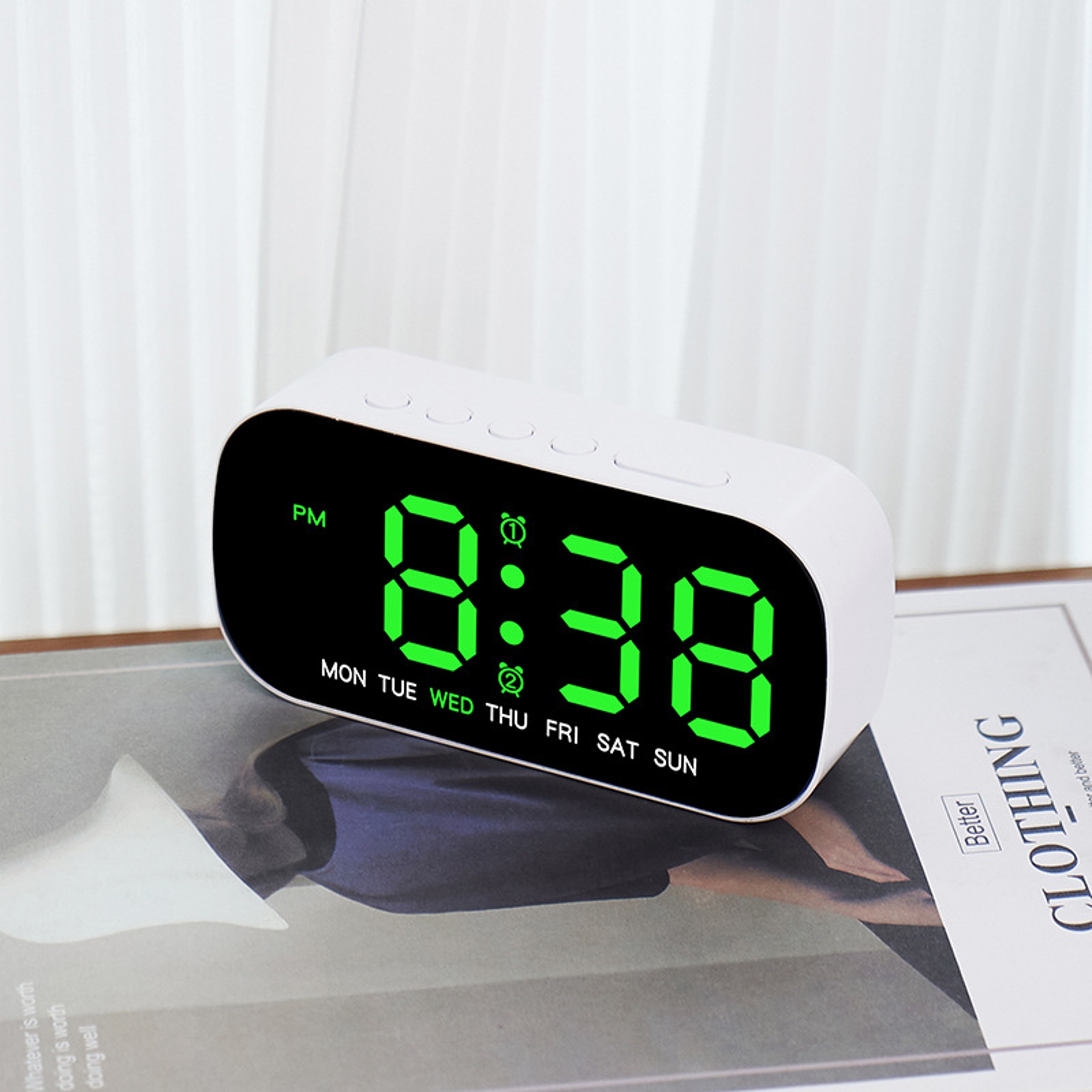 Digital Alarm Clock With LED Display Adjustable Brightness Bedside Desktop Clock 8