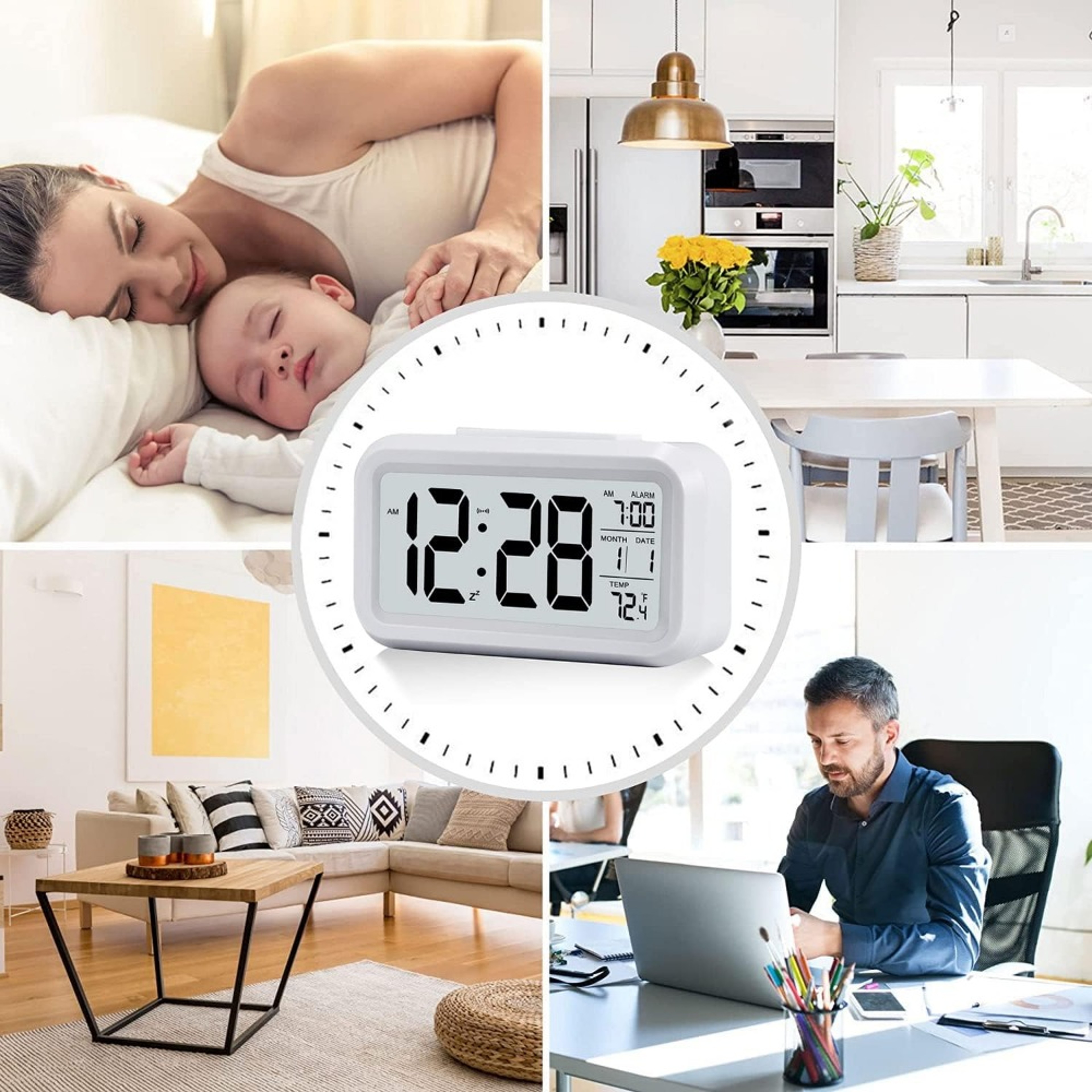 Digital LED Alarm Clock With Snooze Calendar Temperature Display LED Desk Clock For Home Office Bed 5