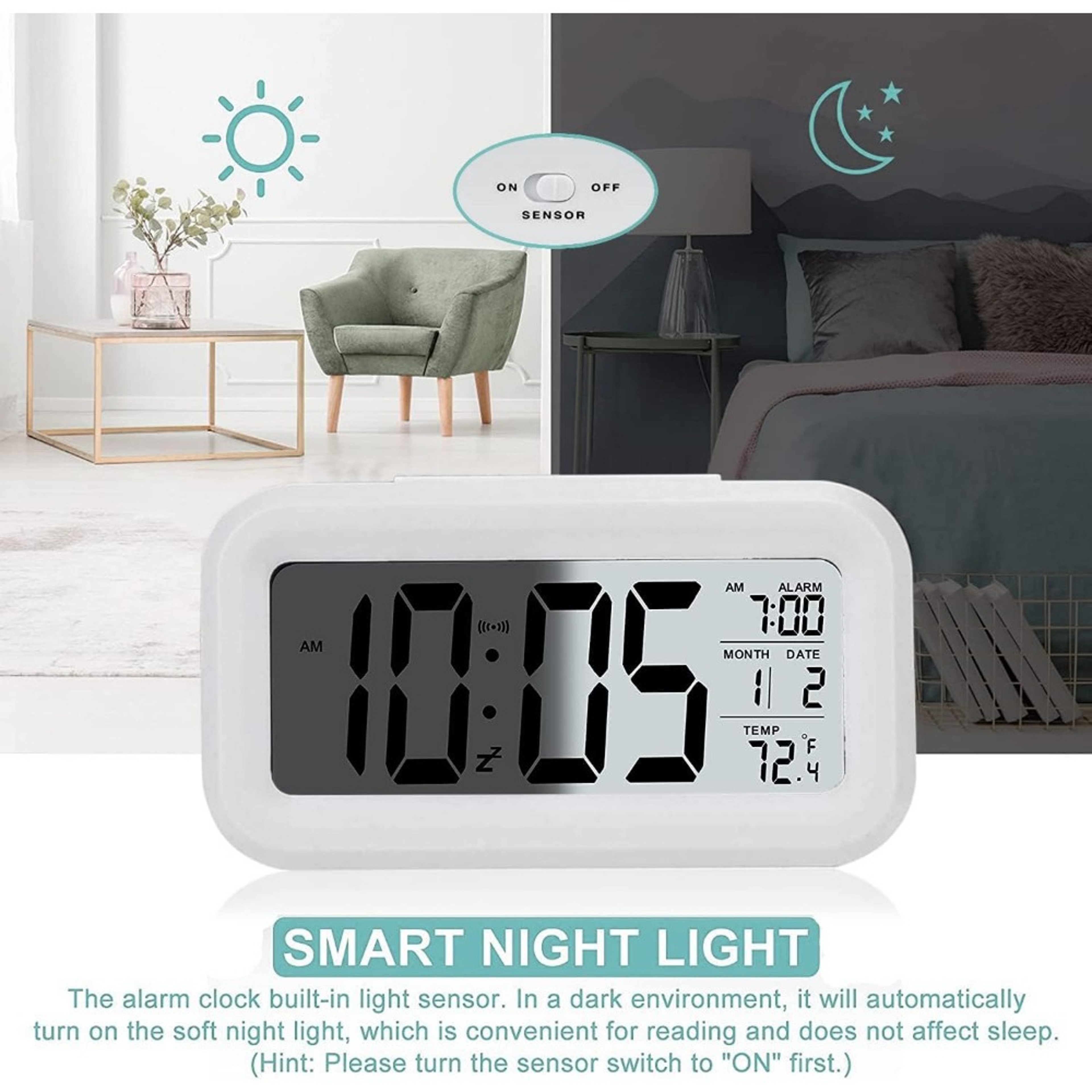 Digital LED Alarm Clock With Snooze Calendar Temperature Display LED Desk Clock For Home Office Bed 8