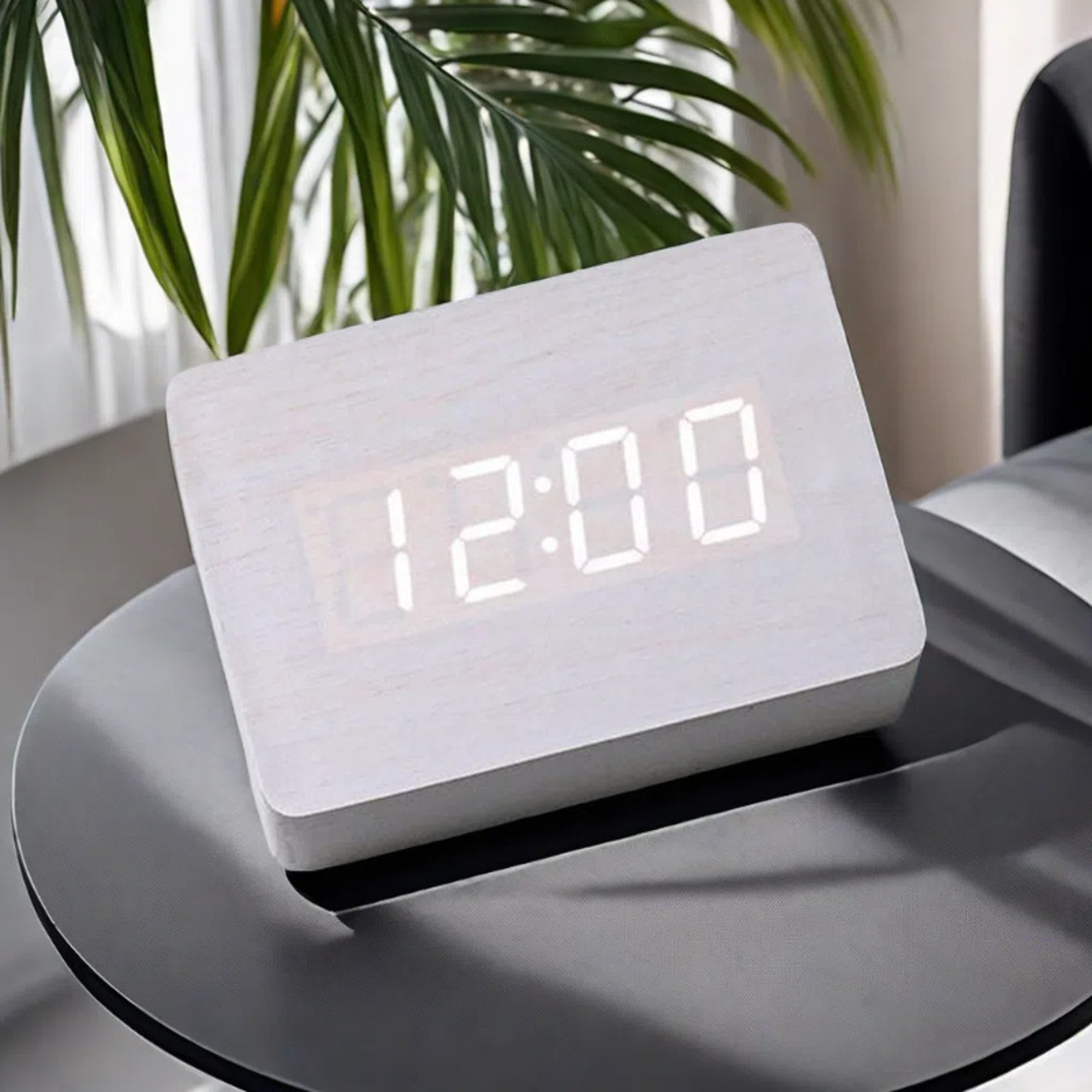 Wooden LED Alarm Clock Digital Wooden Clock Voice Control LED Desk Clock For Bedroom Office Home De 5