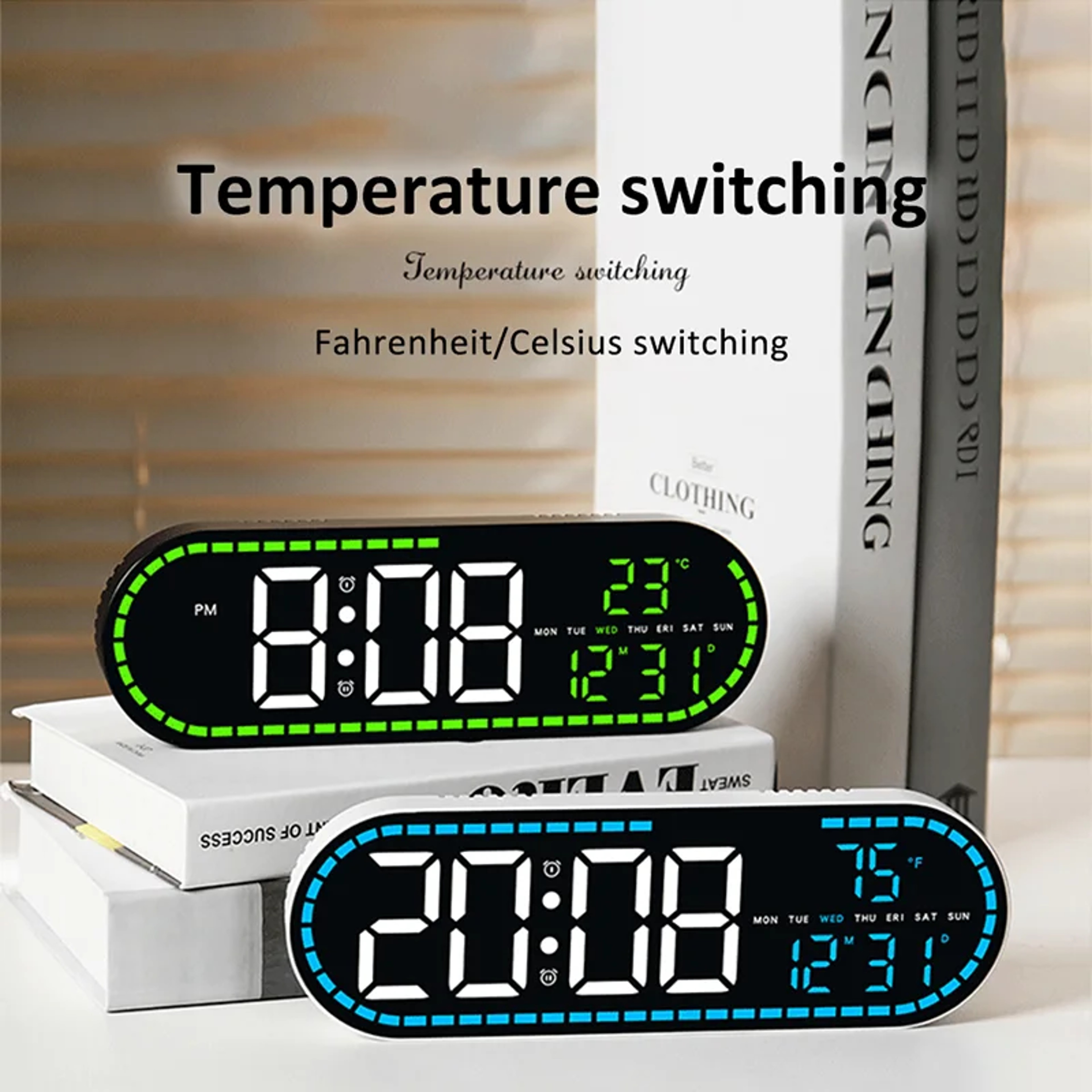 Digital LED Wall Clock With Dual Alarm Large Display Clock Temperature Date Calendar For Bedroom Of 7