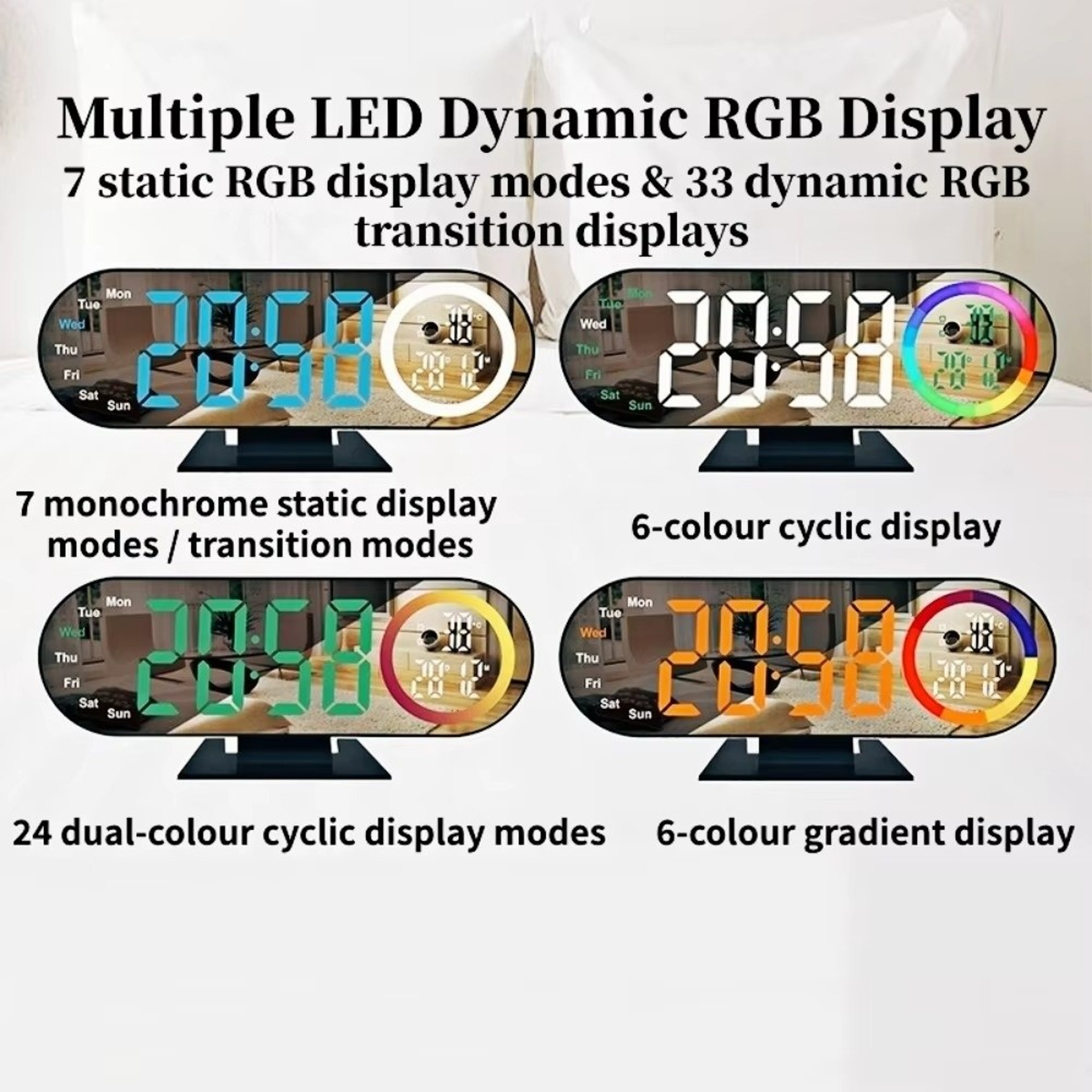 LED Mirror Digital Alarm Clock With Voice Control Temperature Display And Adjustable Brightness 7
