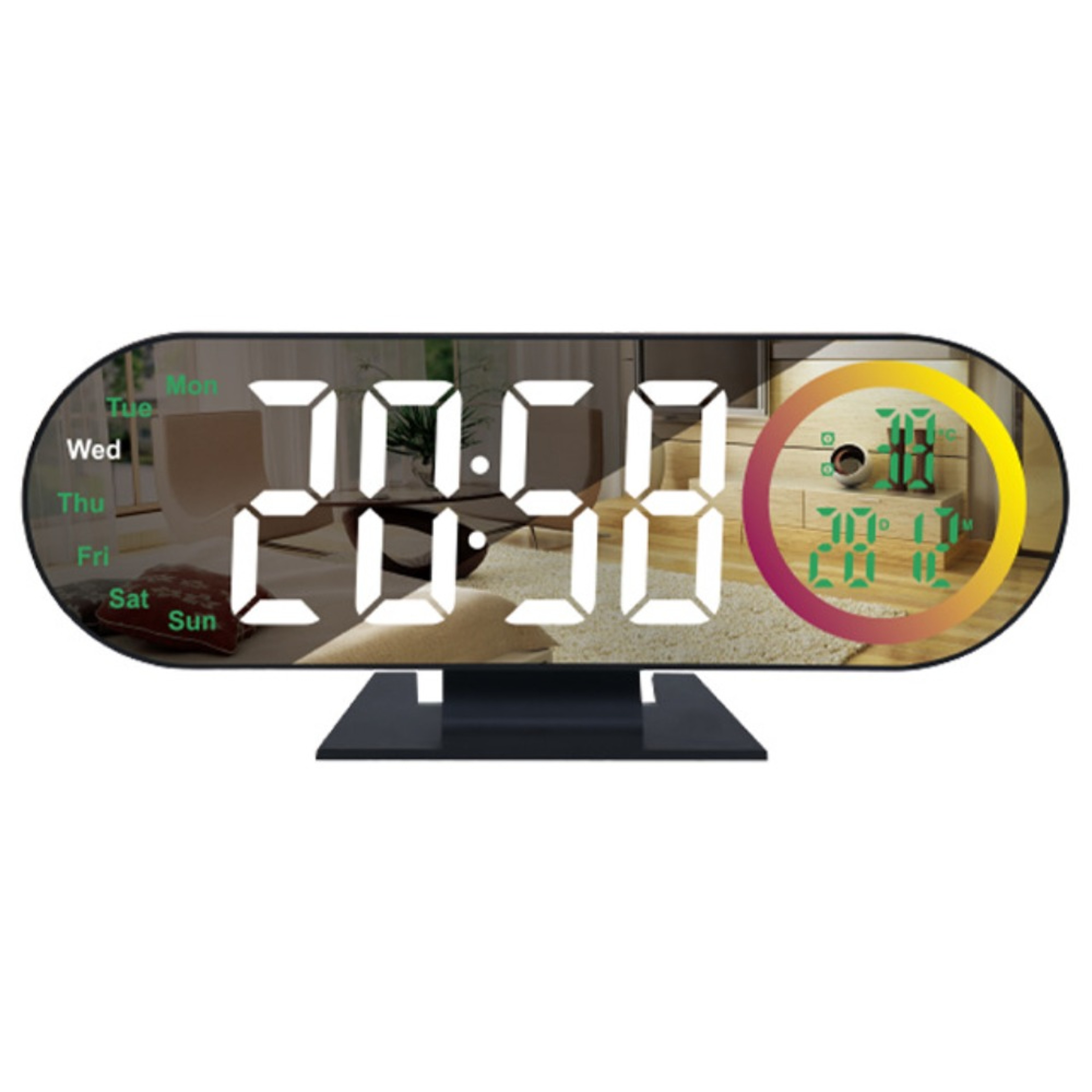 LED Mirror Digital Alarm Clock With Voice Control Temperature Display And Adjustable Brightness 2