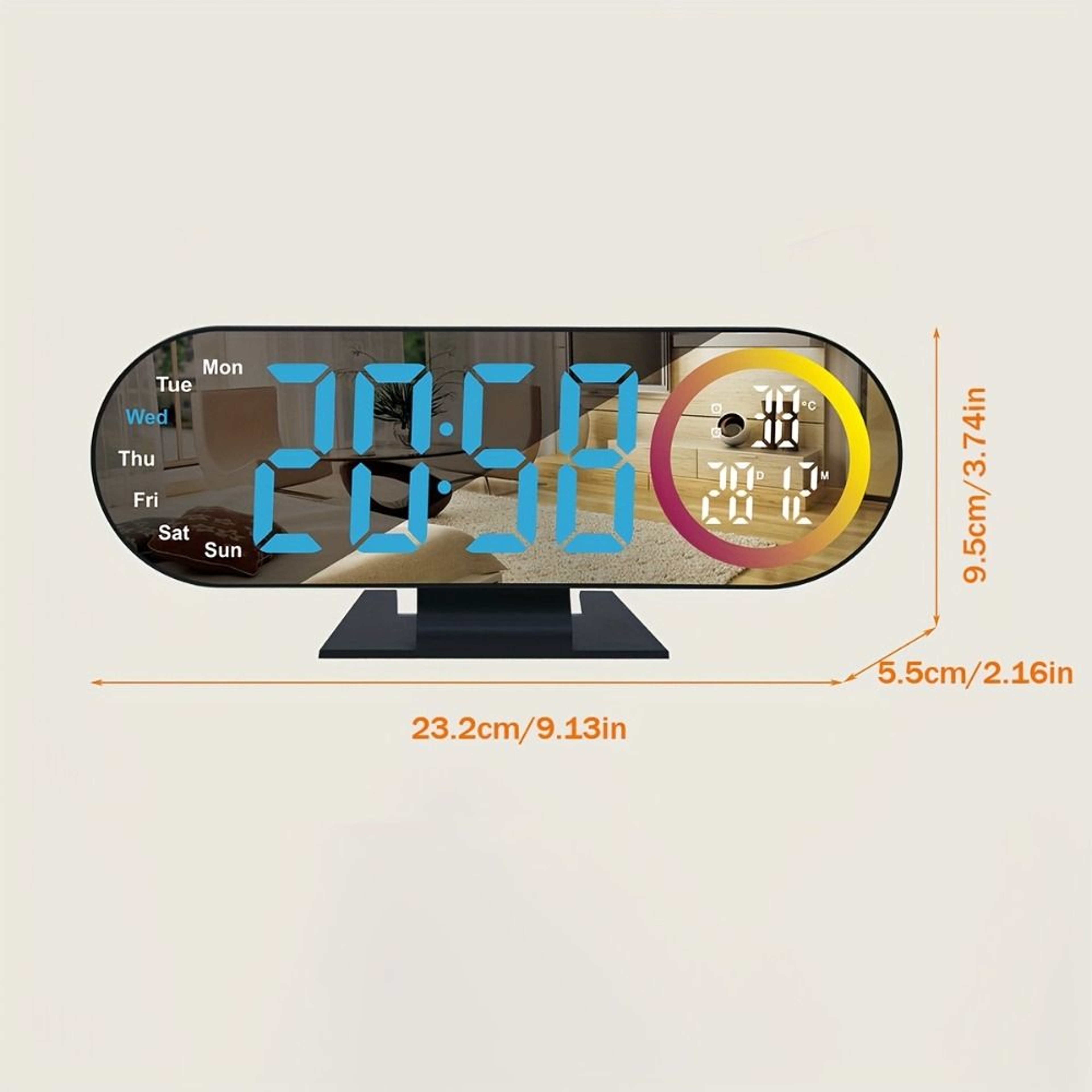 LED Mirror Digital Alarm Clock With Voice Control Temperature Display And Adjustable Brightness 9
