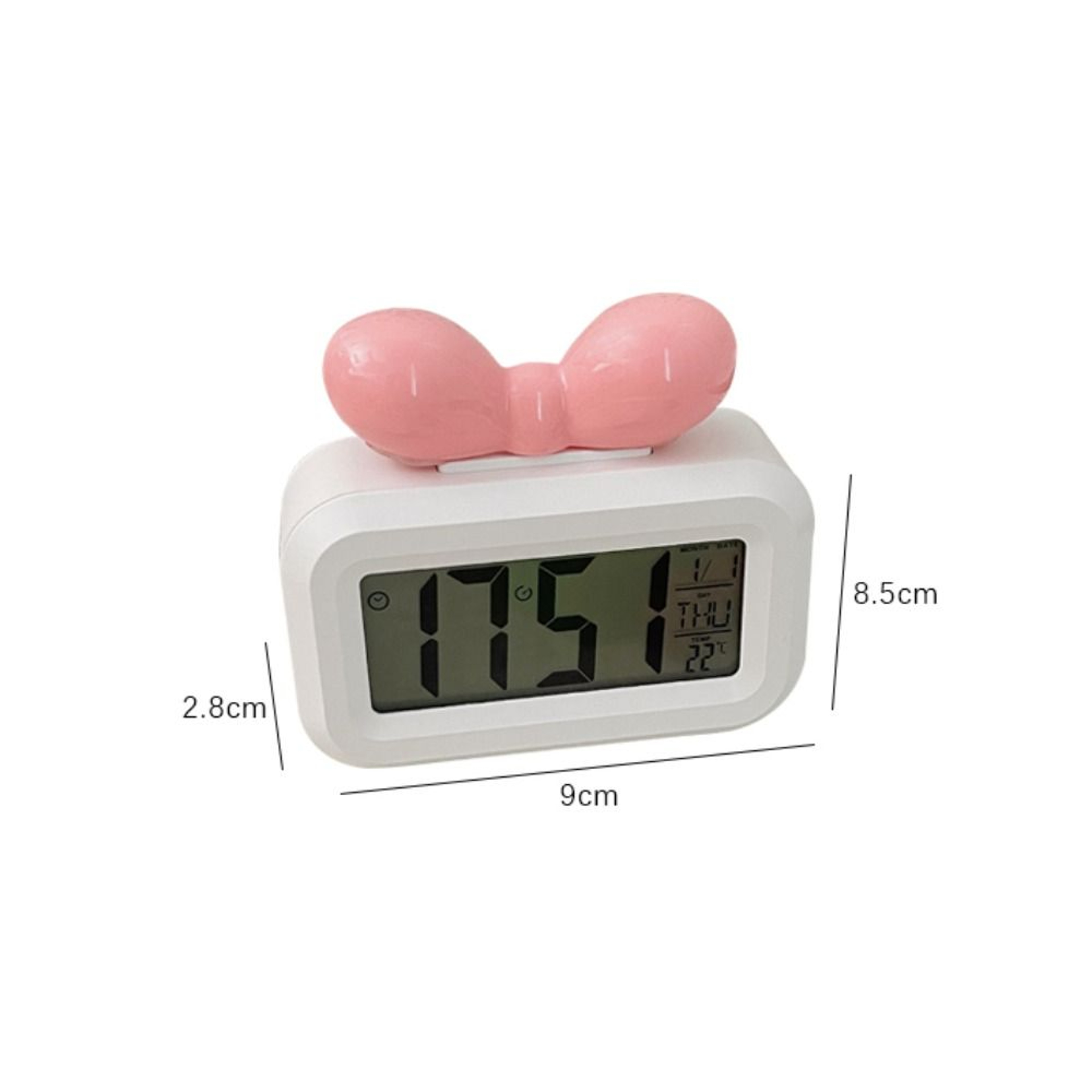 Cute LED Digital Alarm Clock With Bowknot Design Temperature Display Night Light Mini Bedside Clock 6
