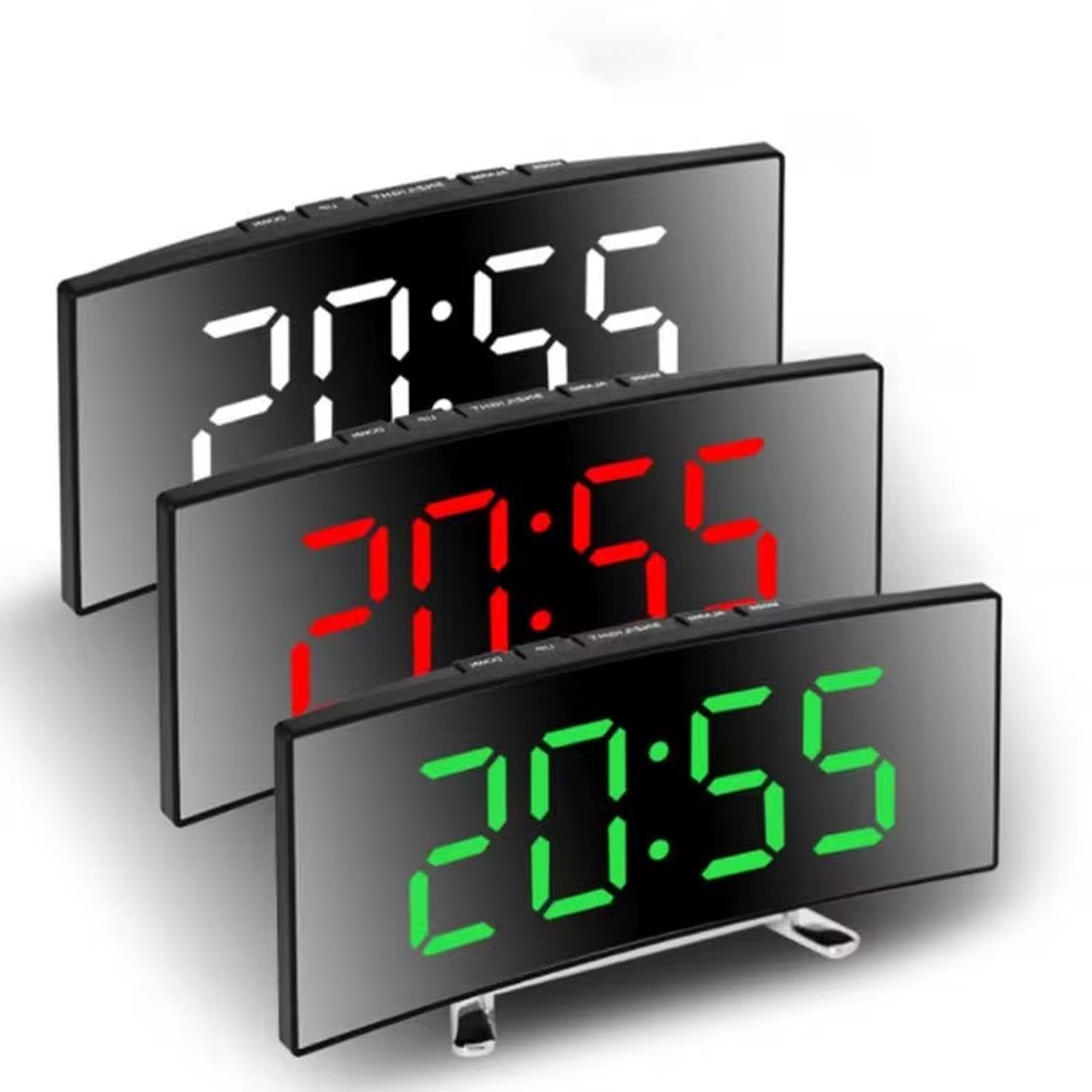 Curved LED Mirror Alarm Clock Smart Digital Desktop Clock Silent Large Display Clock 0