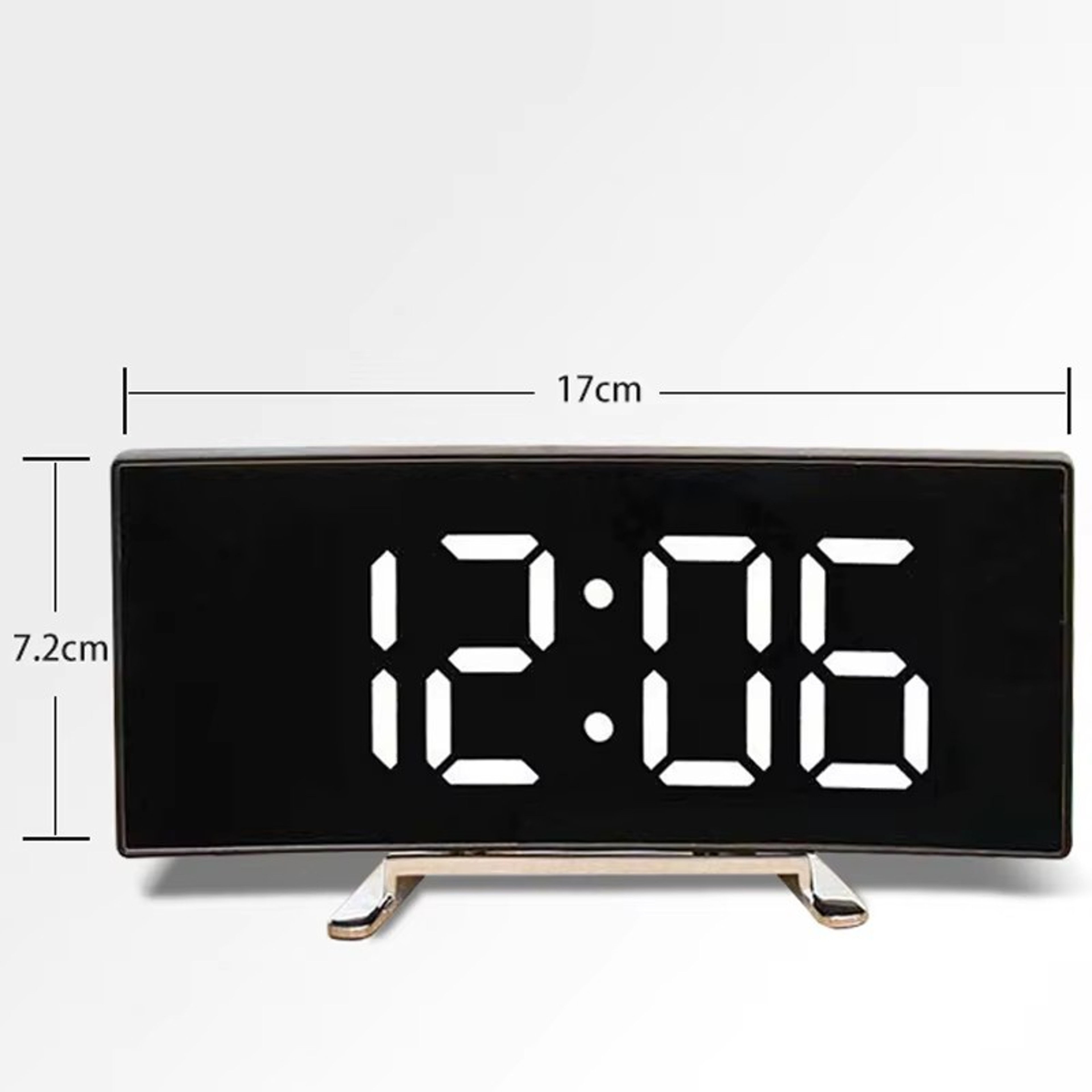 Curved LED Mirror Alarm Clock Smart Digital Desktop Clock Silent Large Display Clock 8