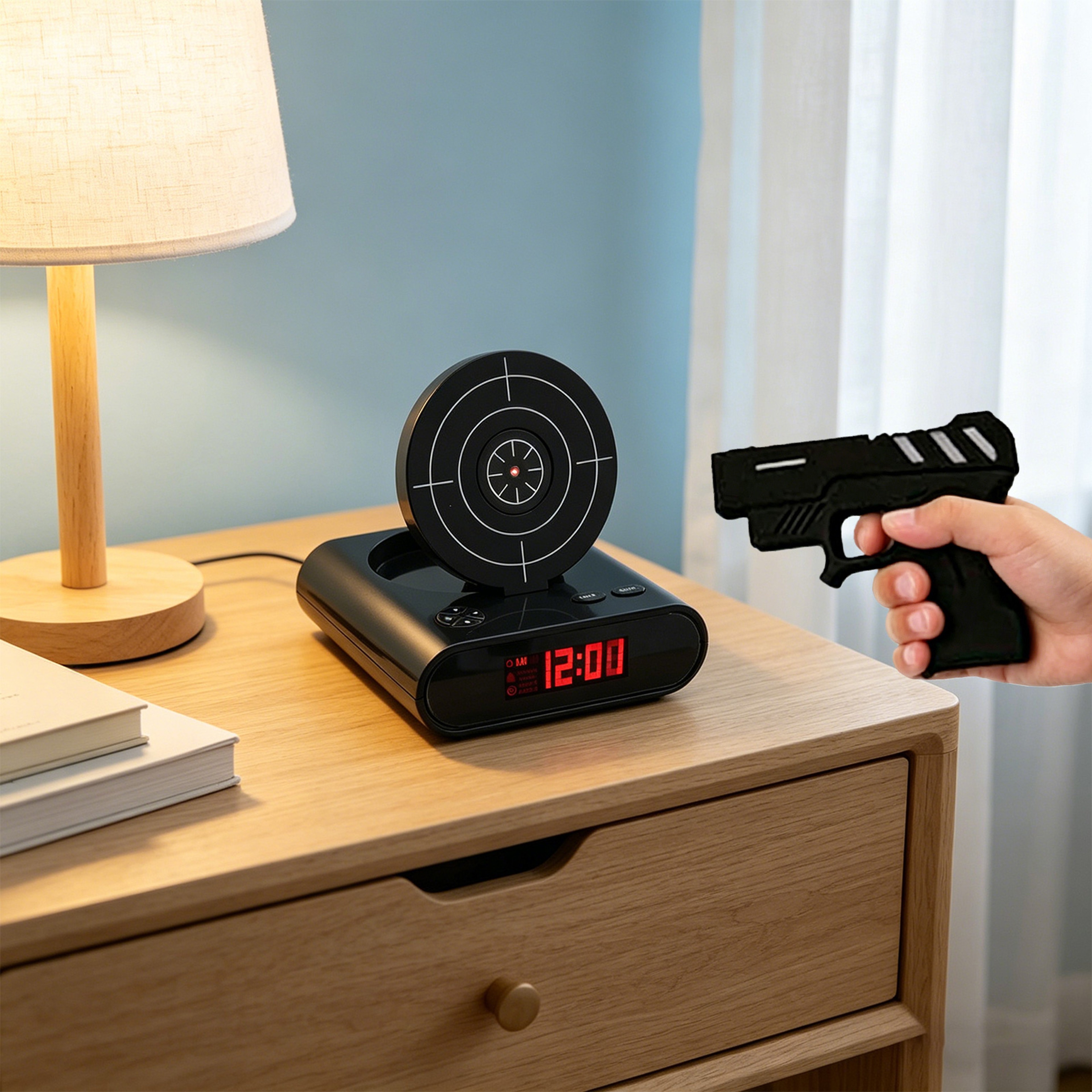 Target Alarm Clock With Gun Interactive Shooting Alarm Clock LED Digital Display For Heavy Sleepers 3