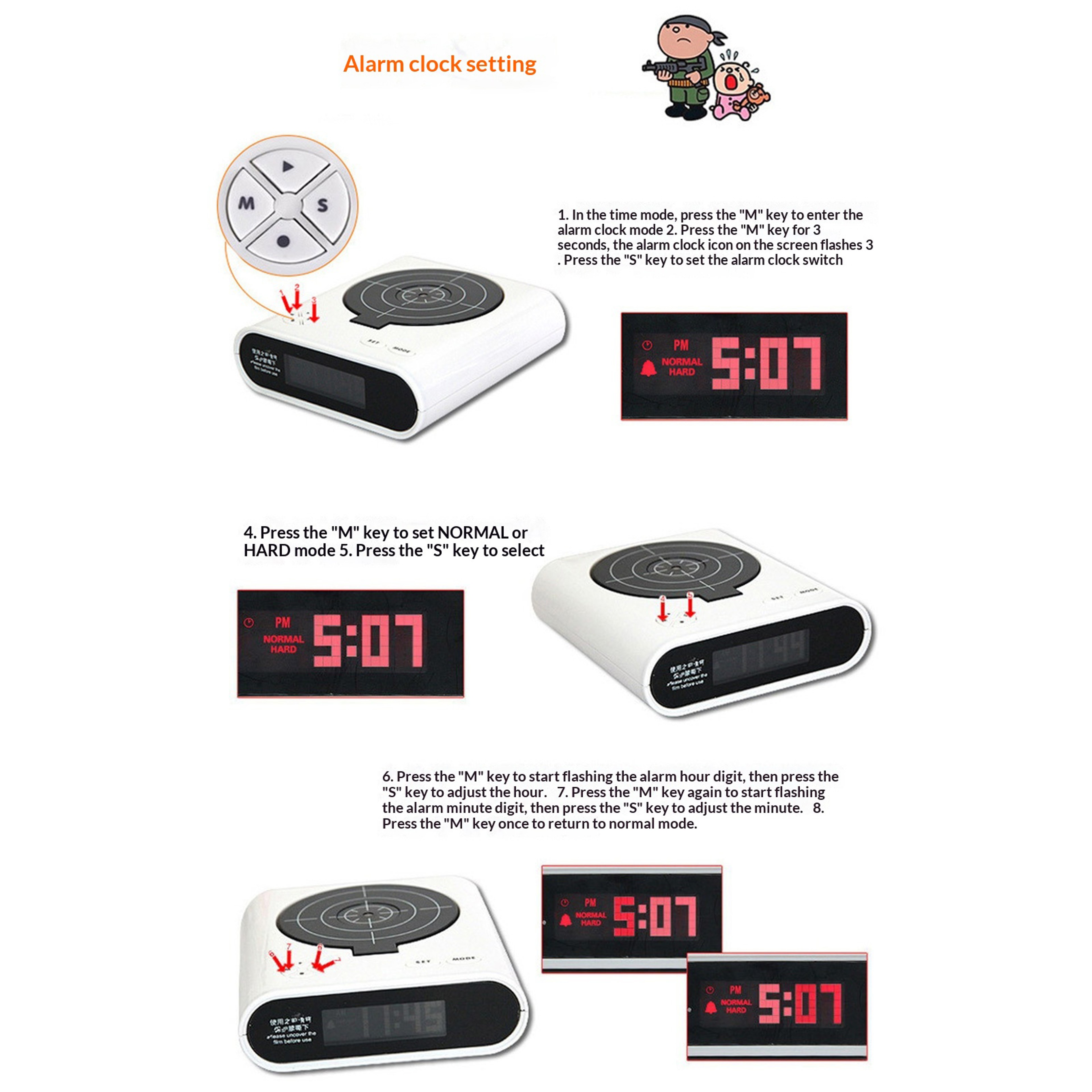Target Alarm Clock With Gun Interactive Shooting Alarm Clock LED Digital Display For Heavy Sleepers 6