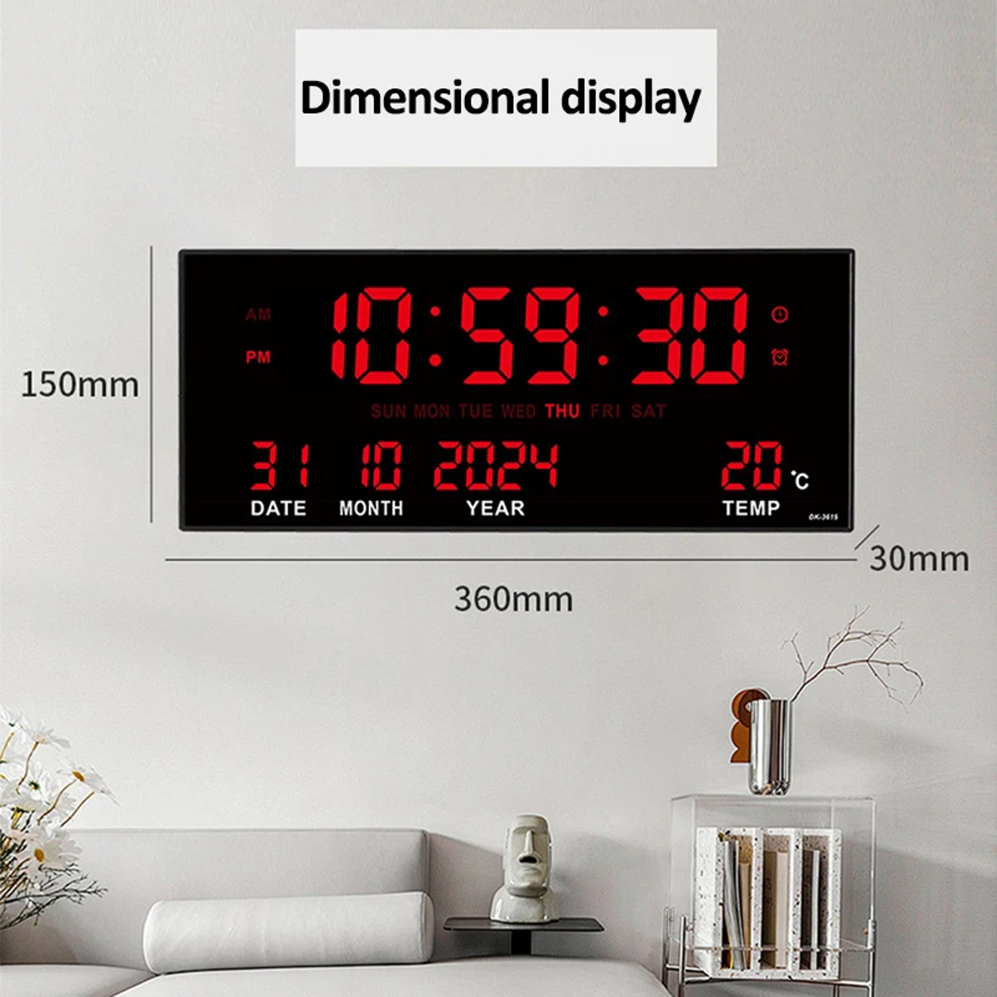 Digital Wall Clock Large LED Wall Clock With 8 Alarms Calendar Temperature Display 7