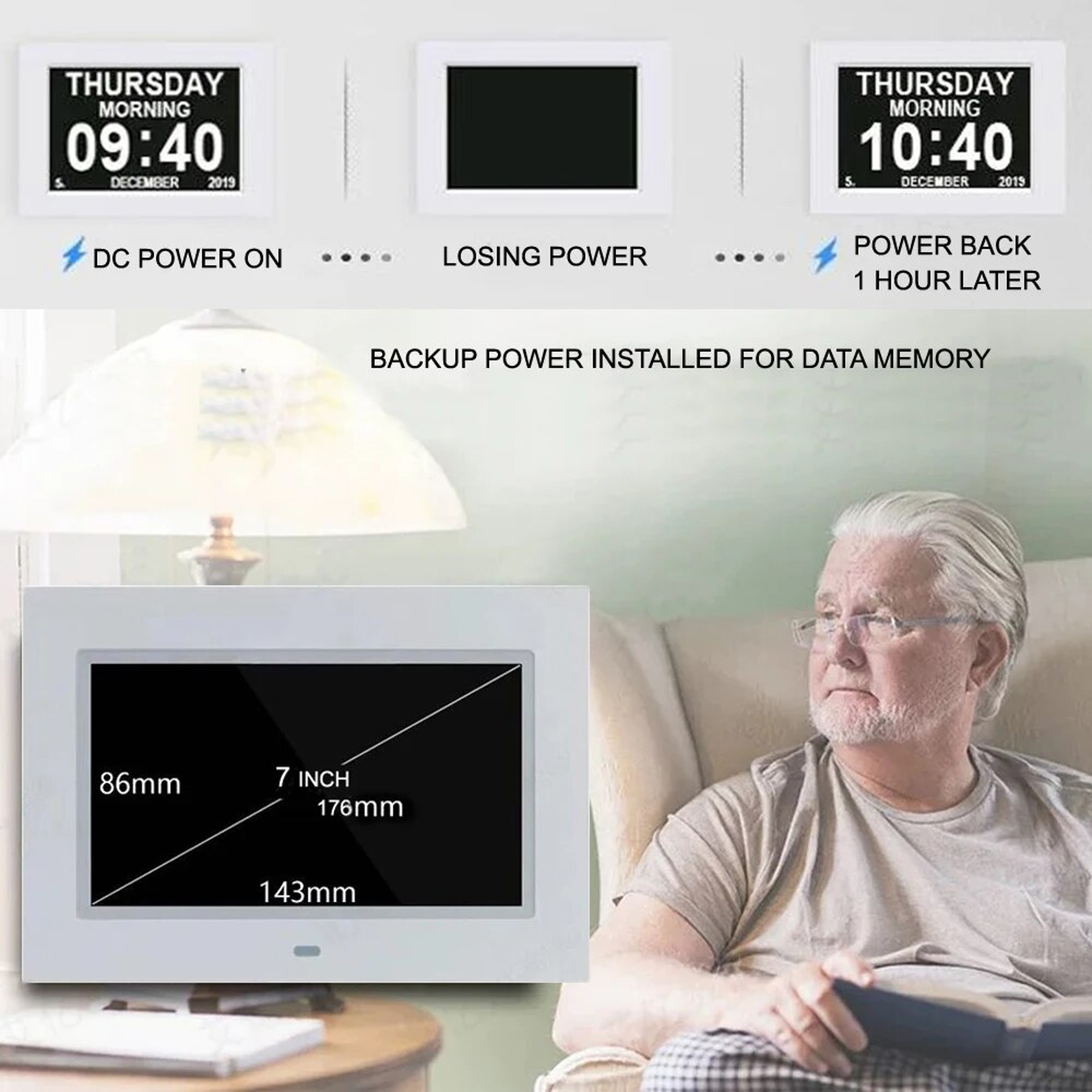 Digital Calendar Alarm Clock With Reminders Large LED Day Date Display Medicine Reminder For Senior 5